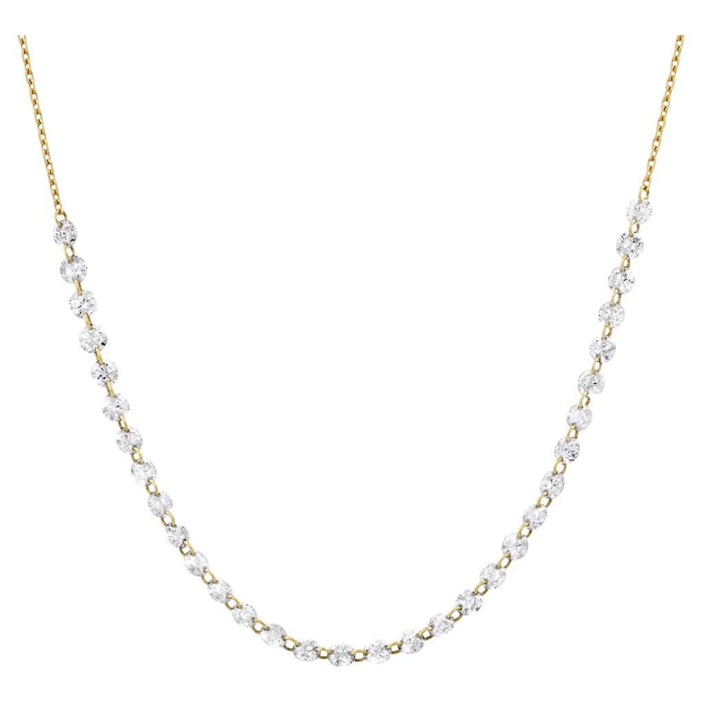 Bavna 1.04 Cts. White Floating Diamond Station Necklace in 18KT Gold For Sale