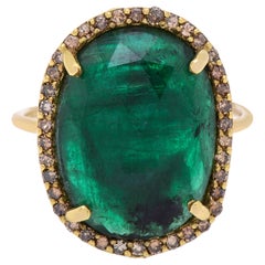 Used Bavna 18k Yellow Gold, Emerald and Pave Diamond Ring