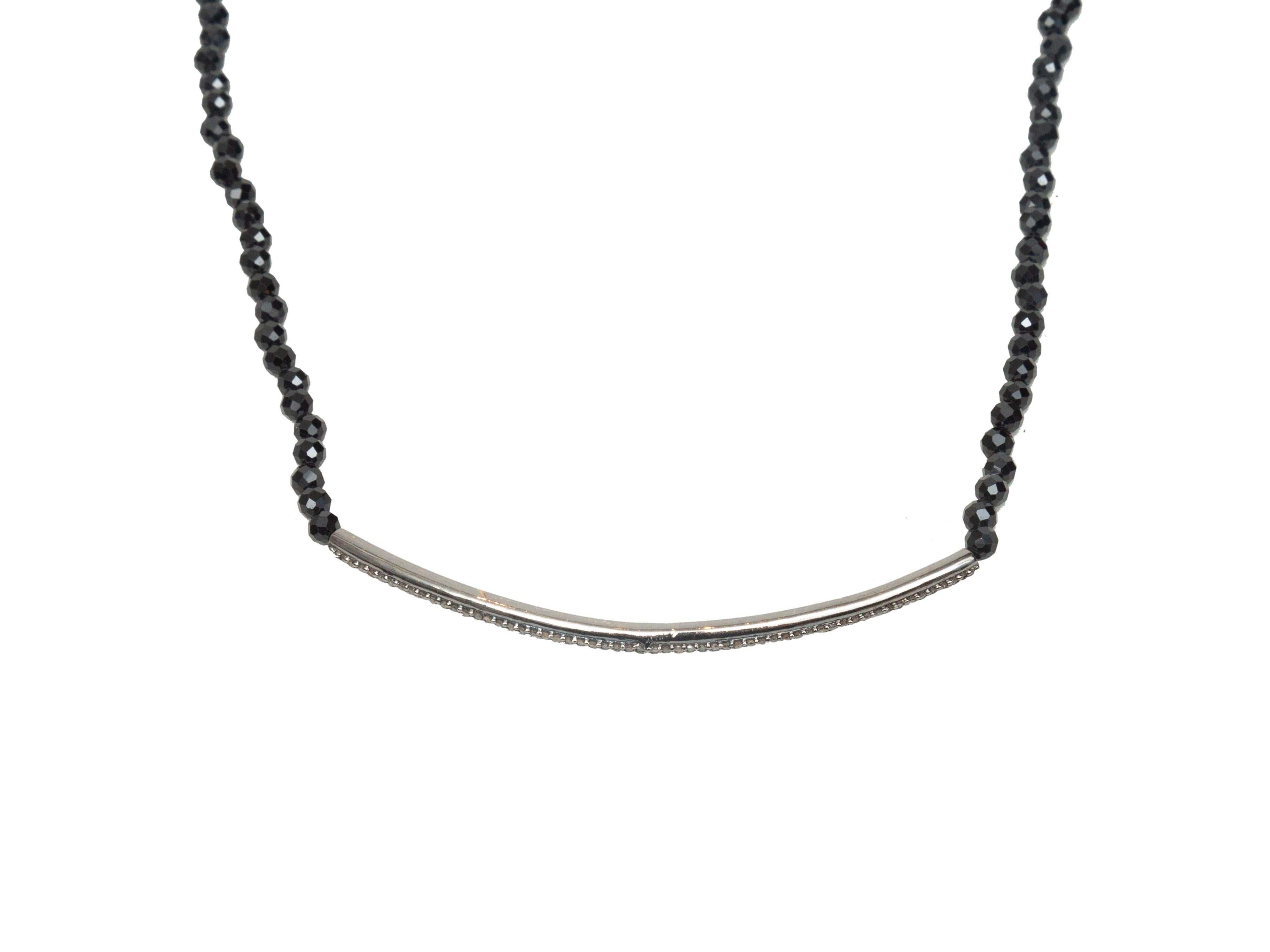 Product details: Black stone and diamond-accented sterling silver necklace by Bavna. Lobster claw closure at end. 23
