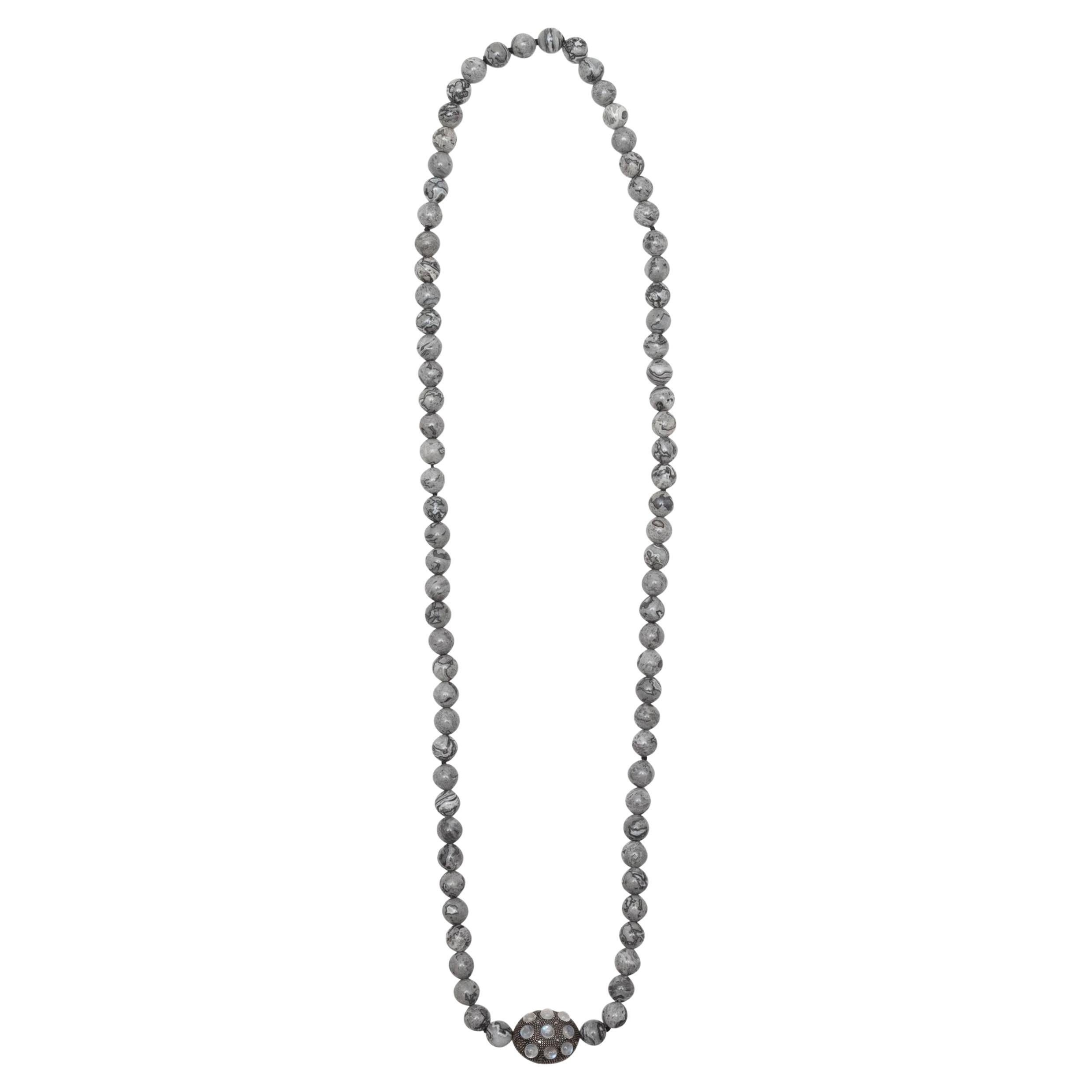Bavna Grey Beaded Moonstone & Diamond Necklace For Sale
