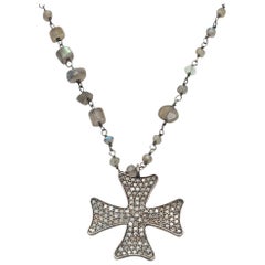 Bavna Long Spinel & Diamond Maltese Pendant Necklace