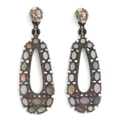 Bavna Multicolor Tourmaline & Diamond Drop Earrings 925 Sterling Silver