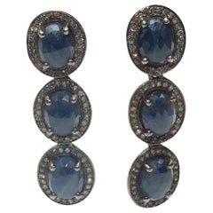 Bavna Sapphire, Sterling Silver & Champagne Diamond Earrings