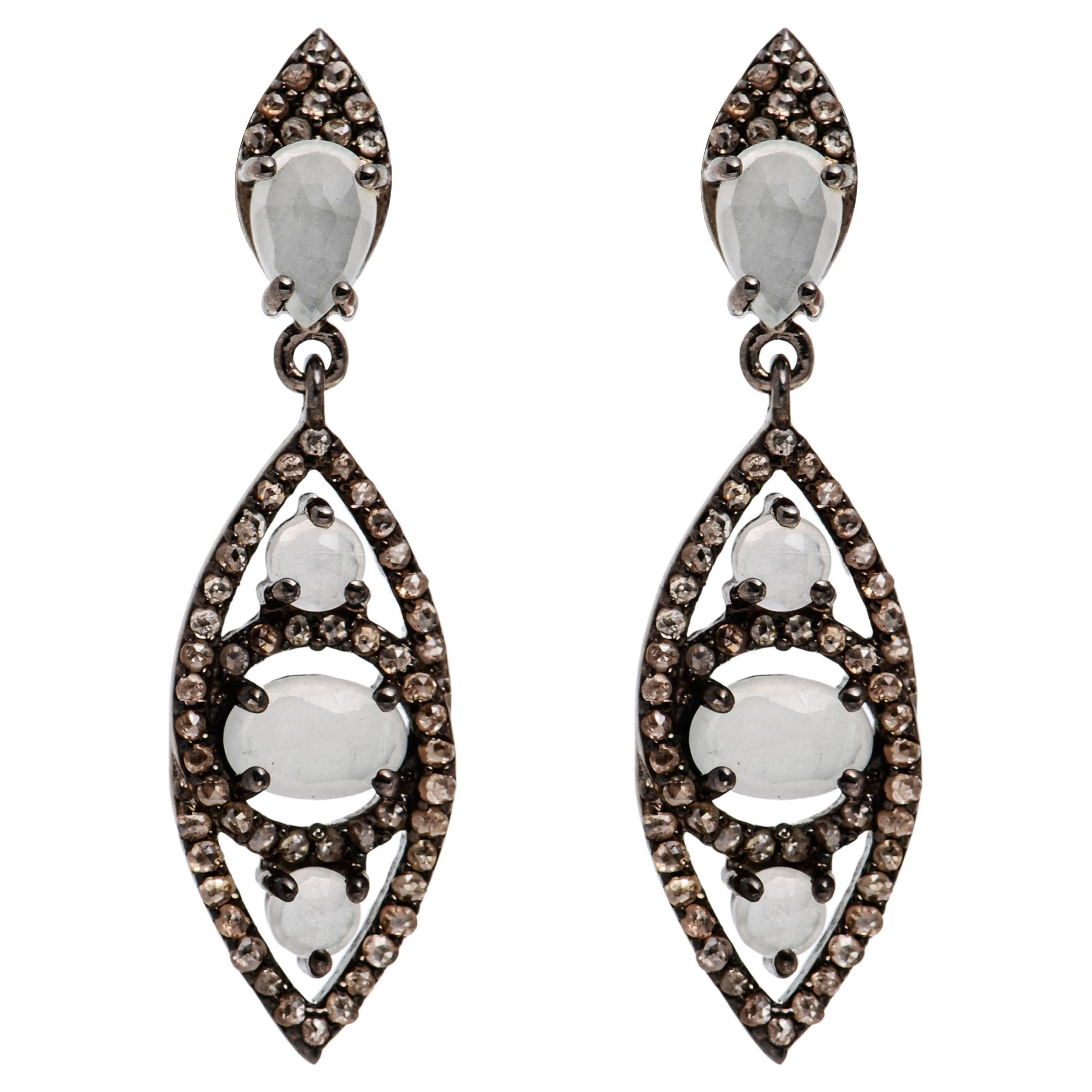 Multicolor Gemstone and Pave Diamond Bavna Dangly Earrings For Sale at  1stDibs