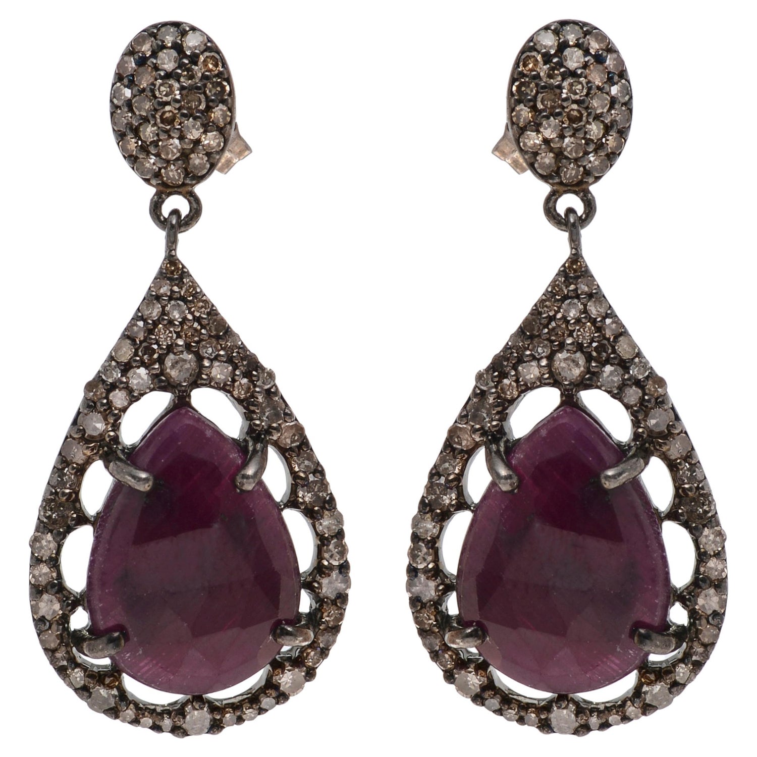 Multicolor Gemstone and Pave Diamond Bavna Dangly Earrings For Sale at  1stDibs
