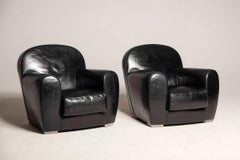 Baxter Black Leather Diner Model pair of Armchairs