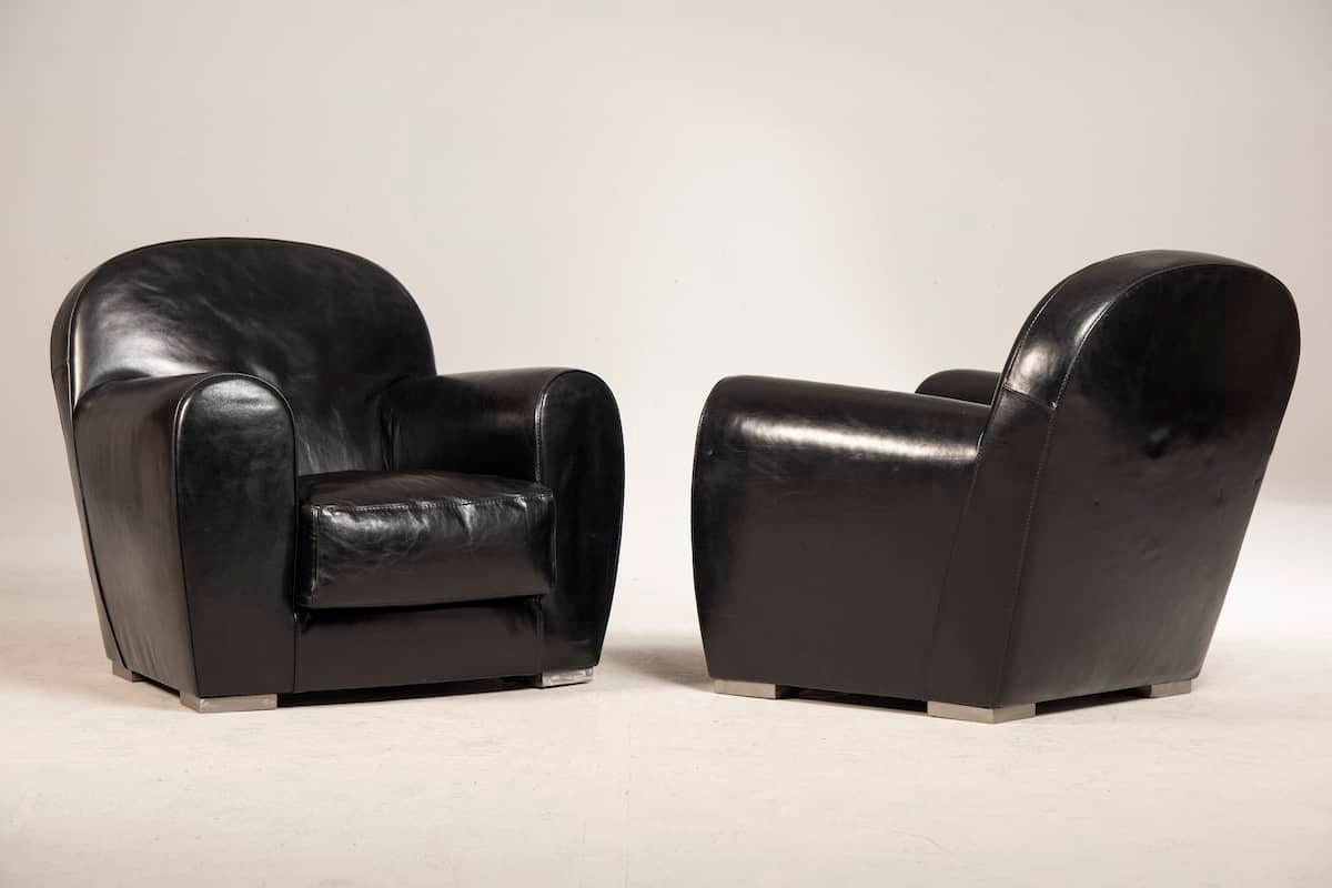 Baxter Black Leather Diner Model pair of Armchairs  For Sale 1