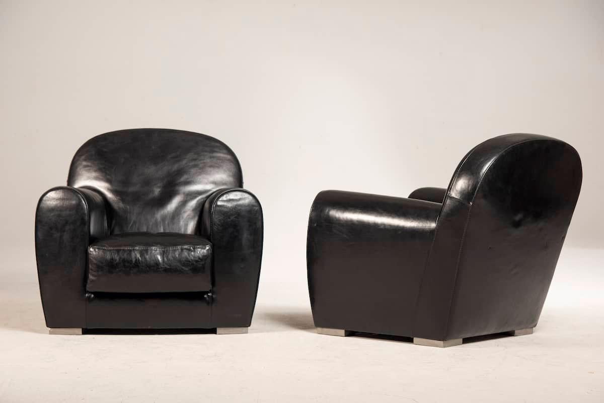 XXIe siècle et contemporain Paire de fauteuils Baxter en cuir noir modèle Diner  en vente