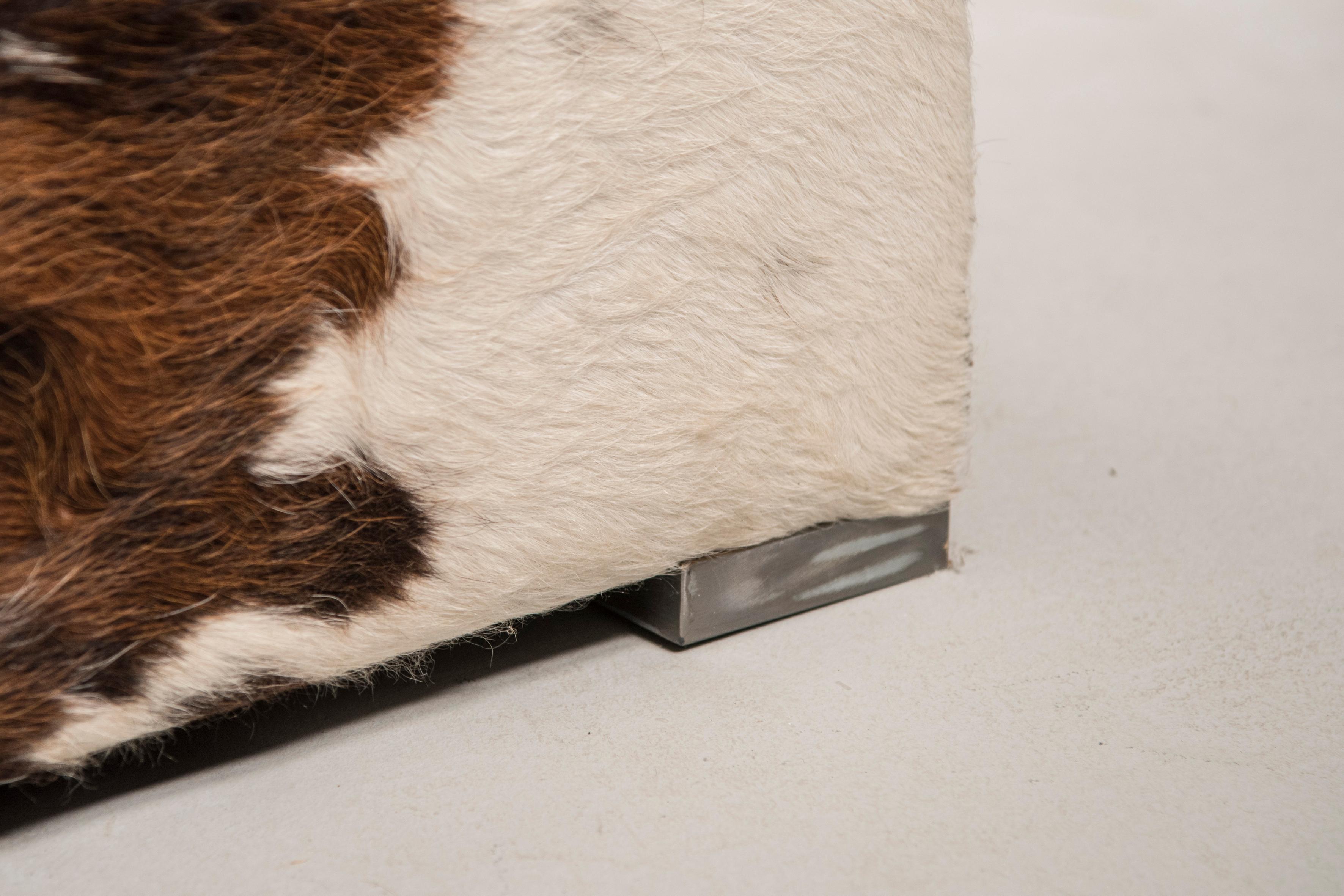 20th Century Baxter Brown and White Cow Fur Leather Ottoman or Coffee Table, Italy, 1990s