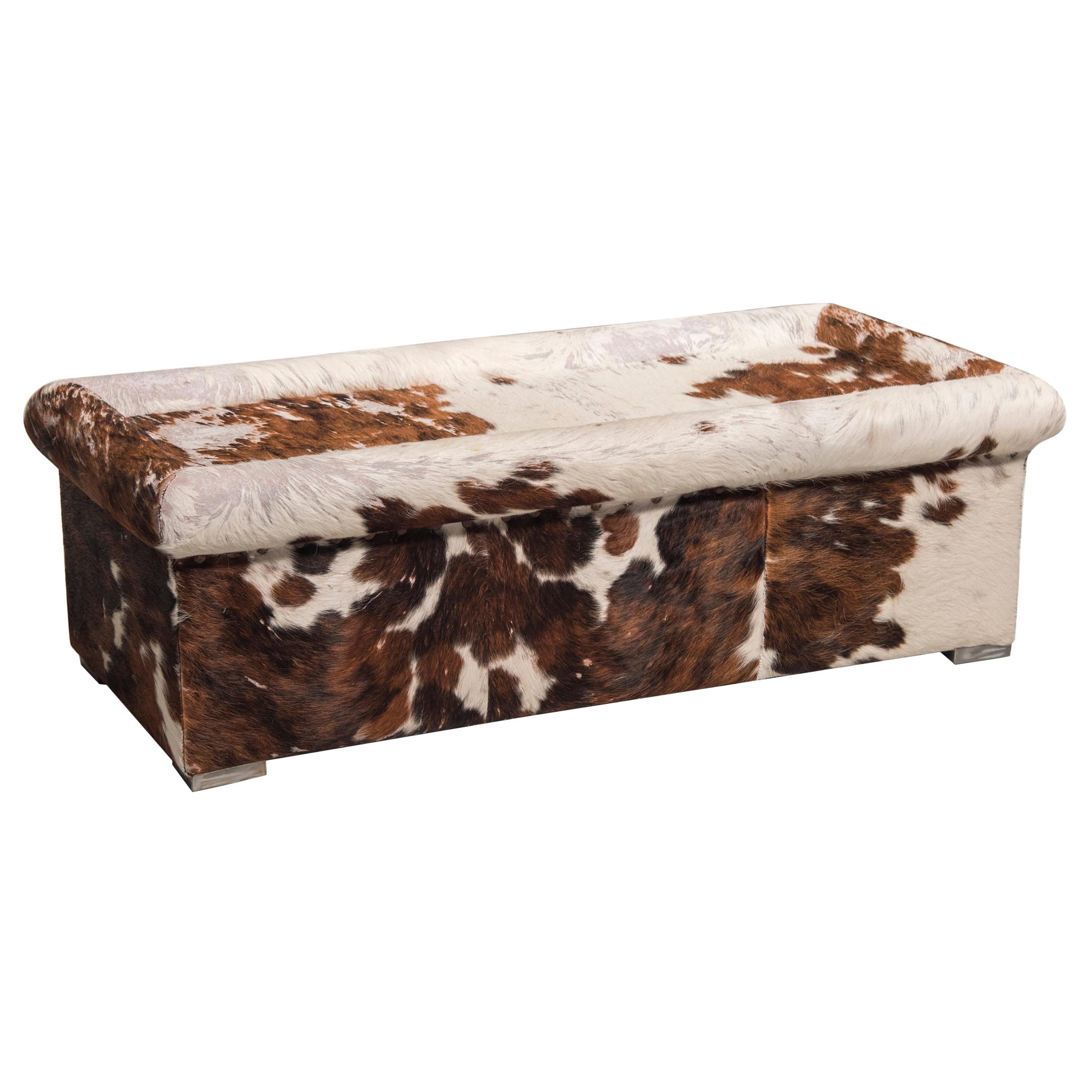 Baxter Brown and White Cow Fur Leather Ottoman or Coffee Table, Italy, 1990s