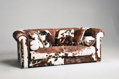 Baxter Brown and Dappled pony skin Leather Sofa with Pillows, Italy, 1990s