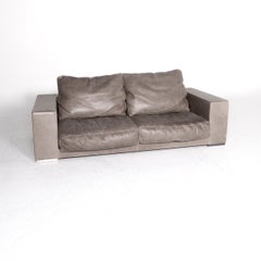 Baxter Budapest Designer Leather Sofa Gray Three-Seat Couch