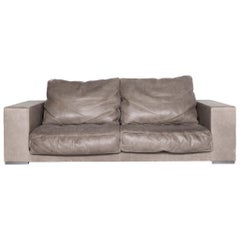 Baxter Budapest Designer Leather Sofa Gray Three-Seat Couch