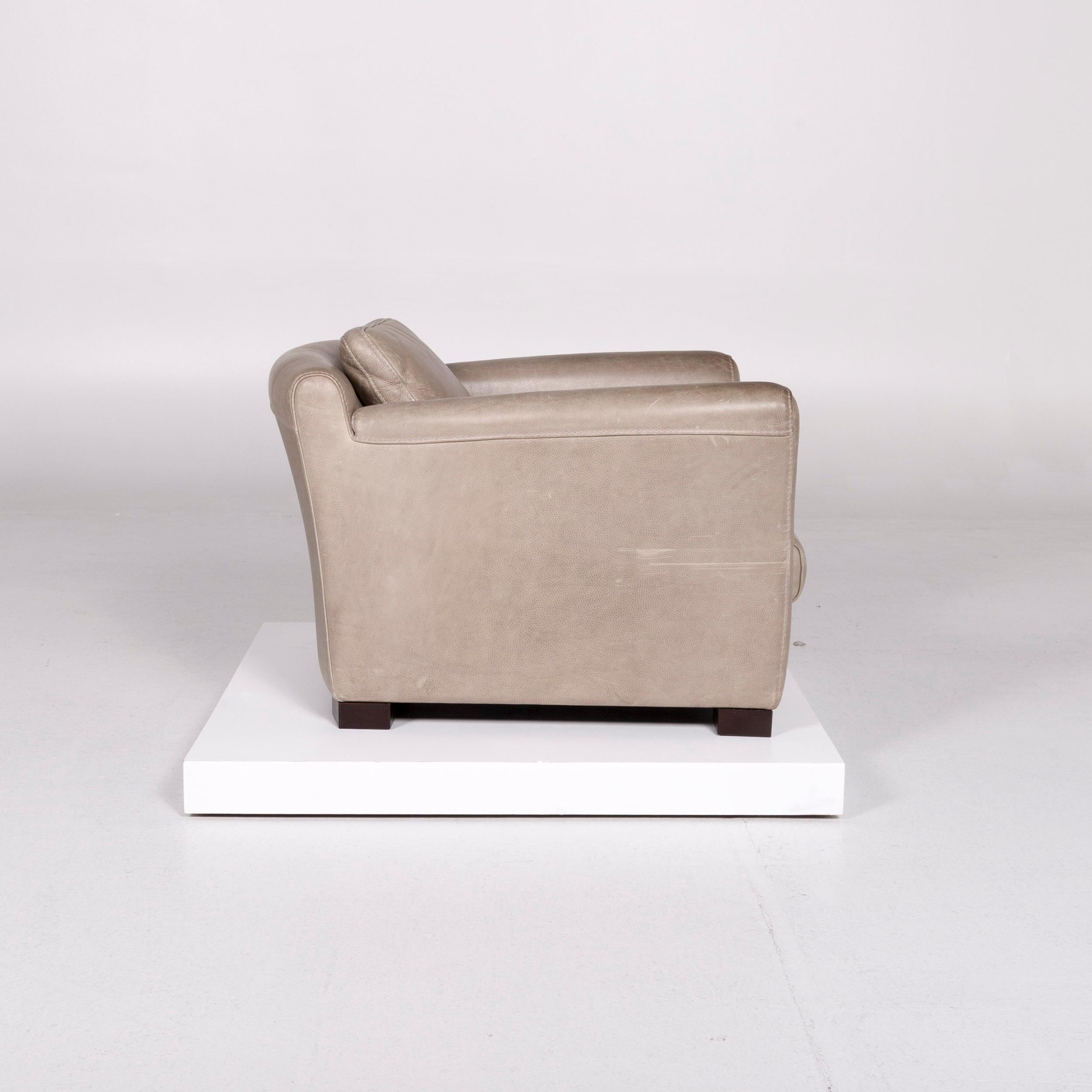 Contemporary Baxter Budapest Leather Armchair Set Gray 2 Armchair