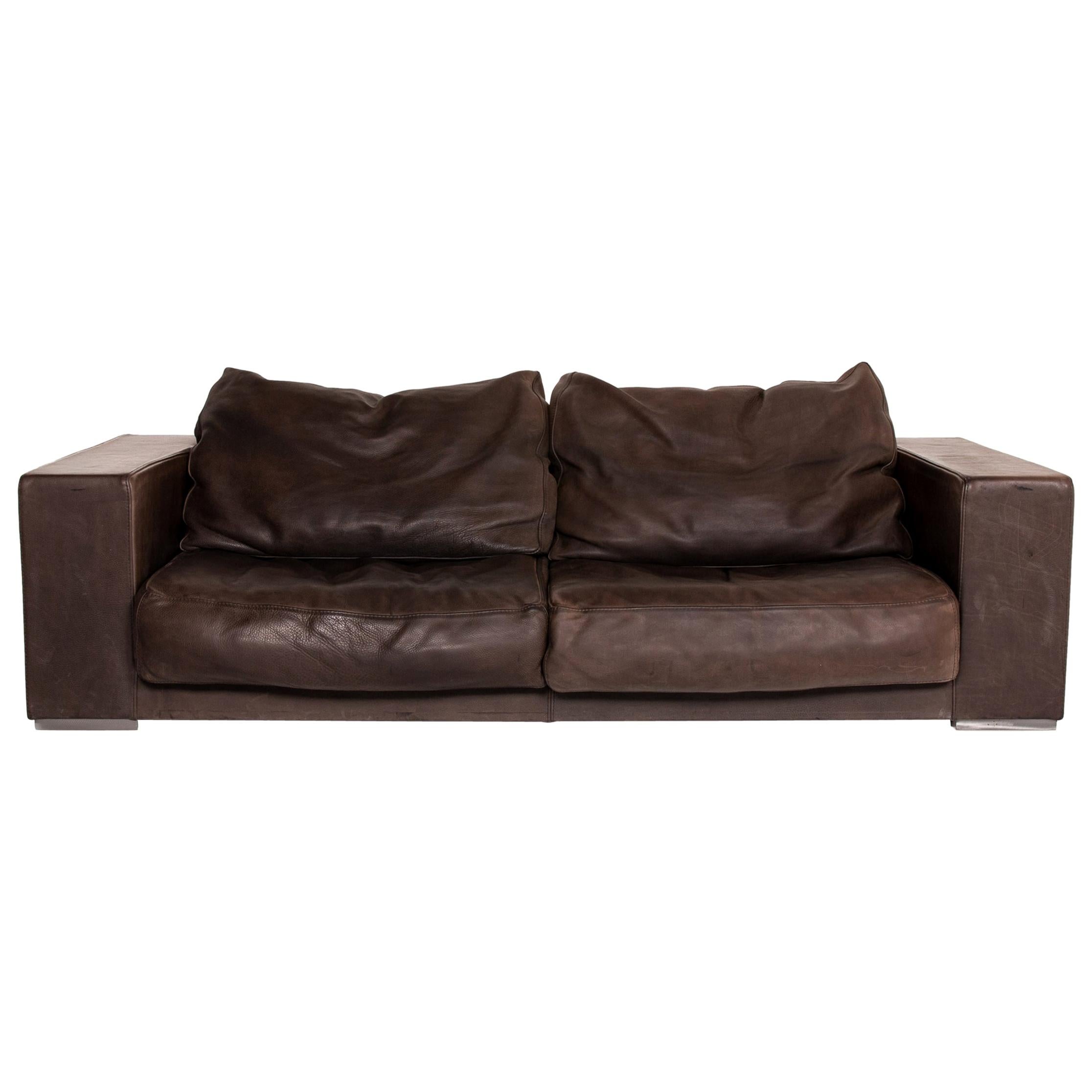 Baxter Budapest Leather Sofa Brown Two-Seat Couch 14016 For Sale