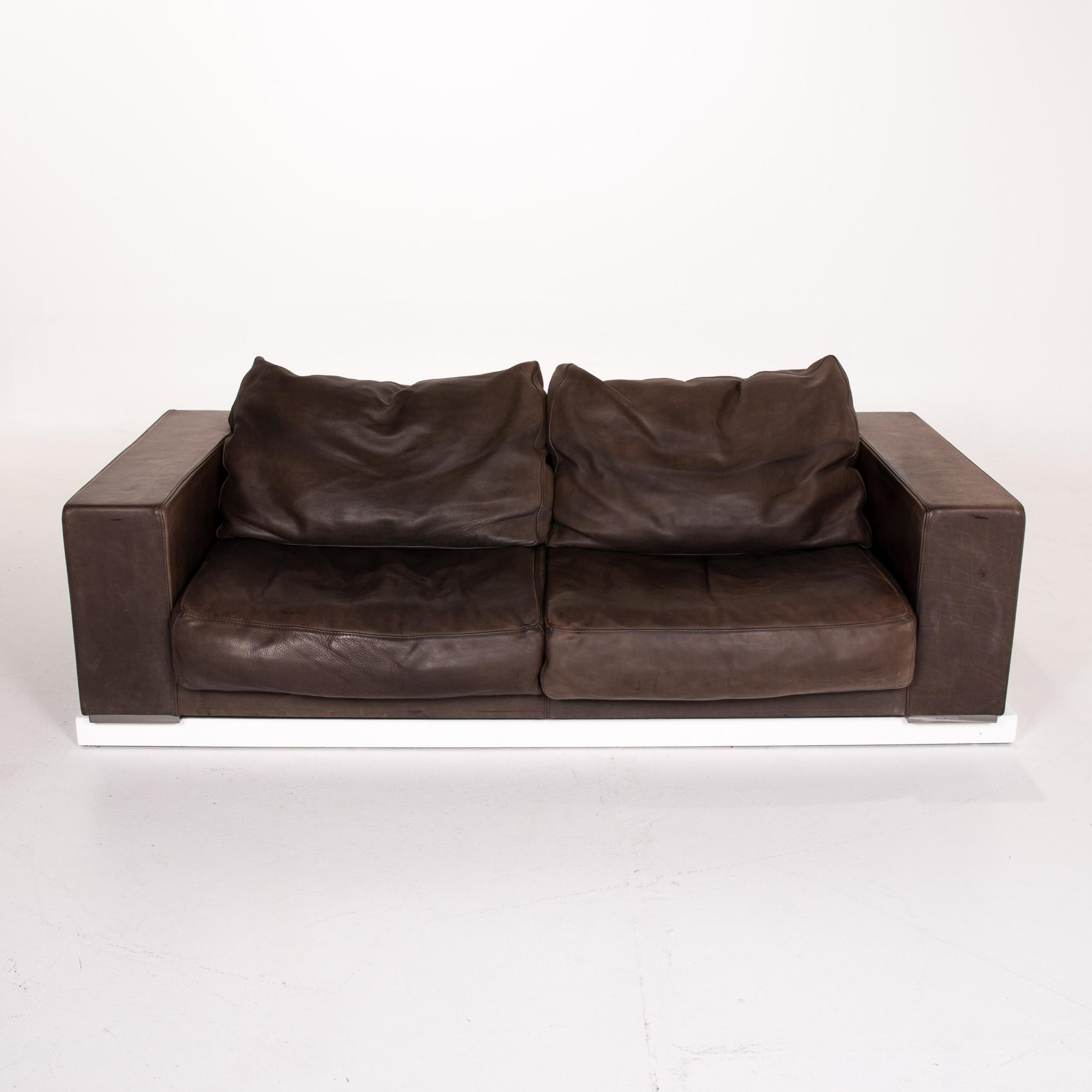 Baxter Budapest Leather Sofa Brown Two-Seat Couch 14016 For Sale 1