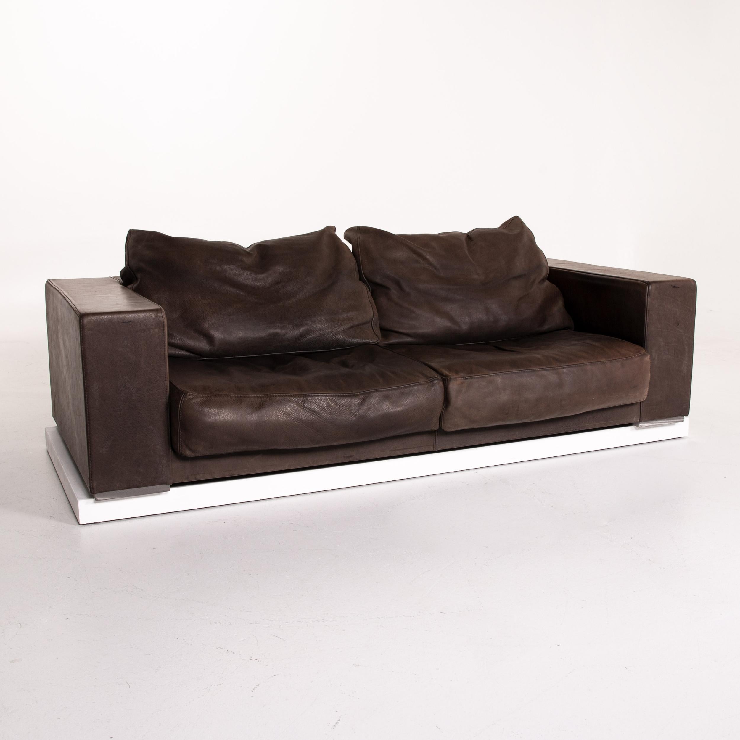 Contemporary Baxter Budapest Leather Sofa Brown Two-Seat Couch 14016 For Sale