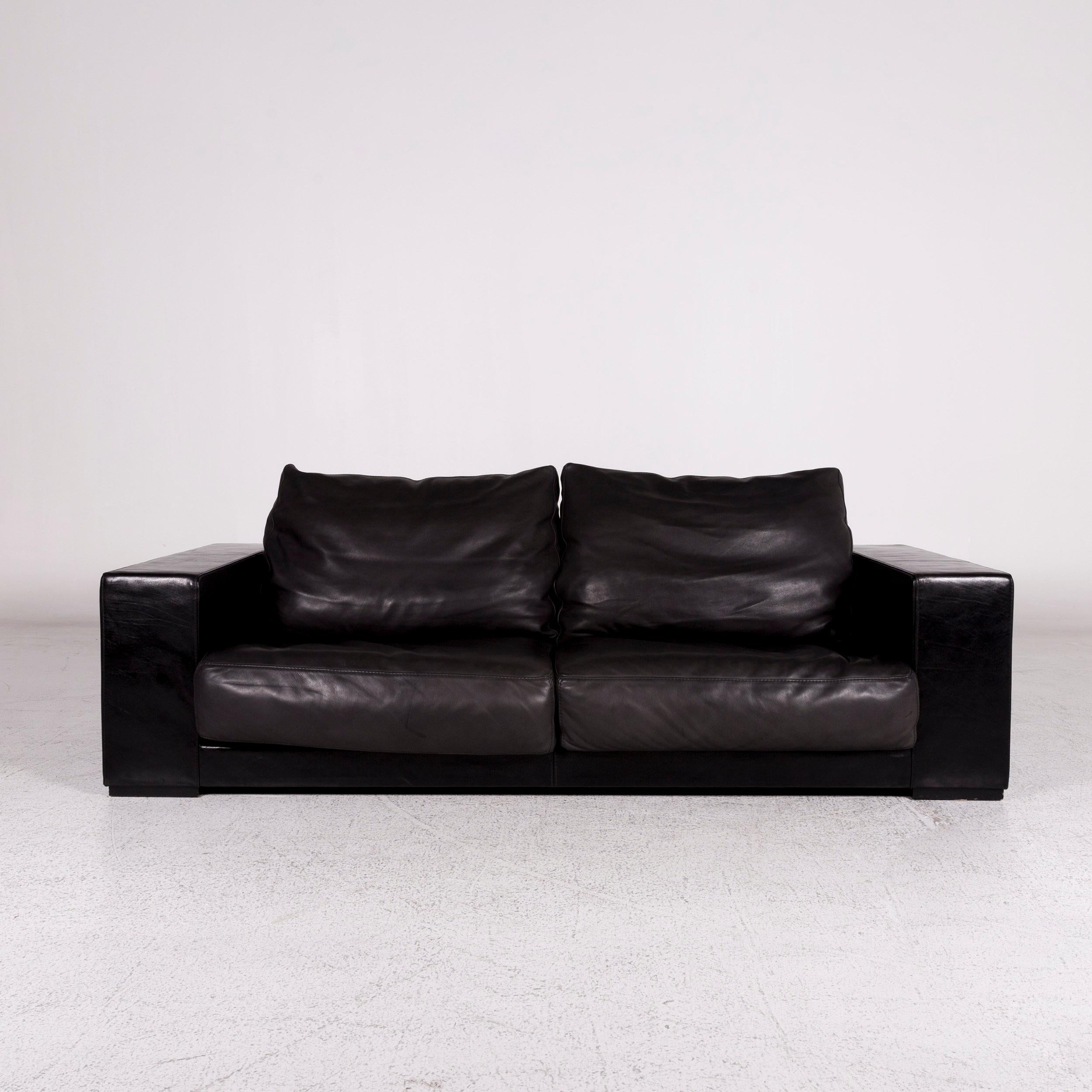 Leather Baxter Budapest Leder Sofa Schwarz Zweisitzer Couch