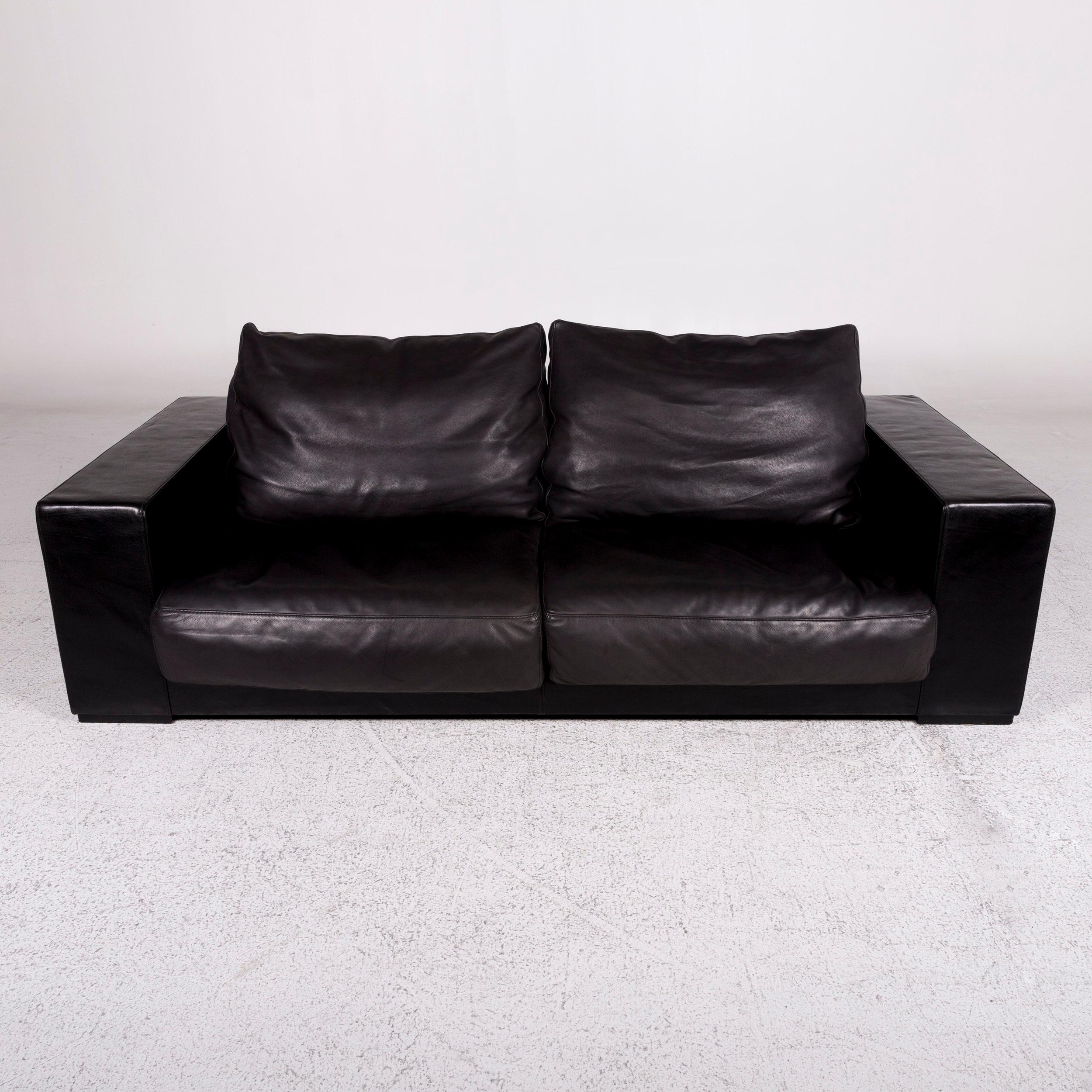 Modern Baxter Budapest Leder Sofa Schwarz Zweisitzer Couch