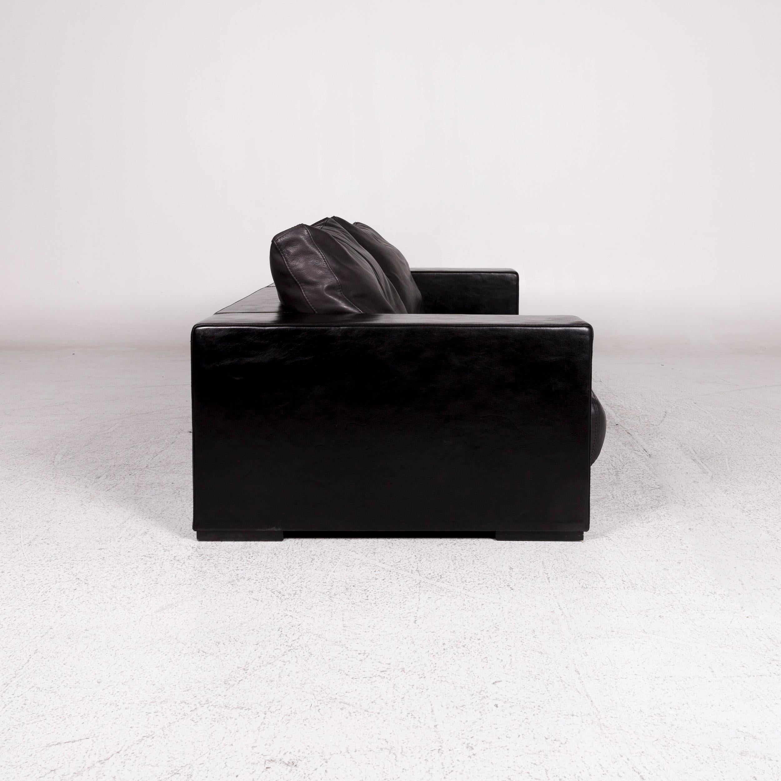 Italian Baxter Budapest Leder Sofa Schwarz Zweisitzer Couch