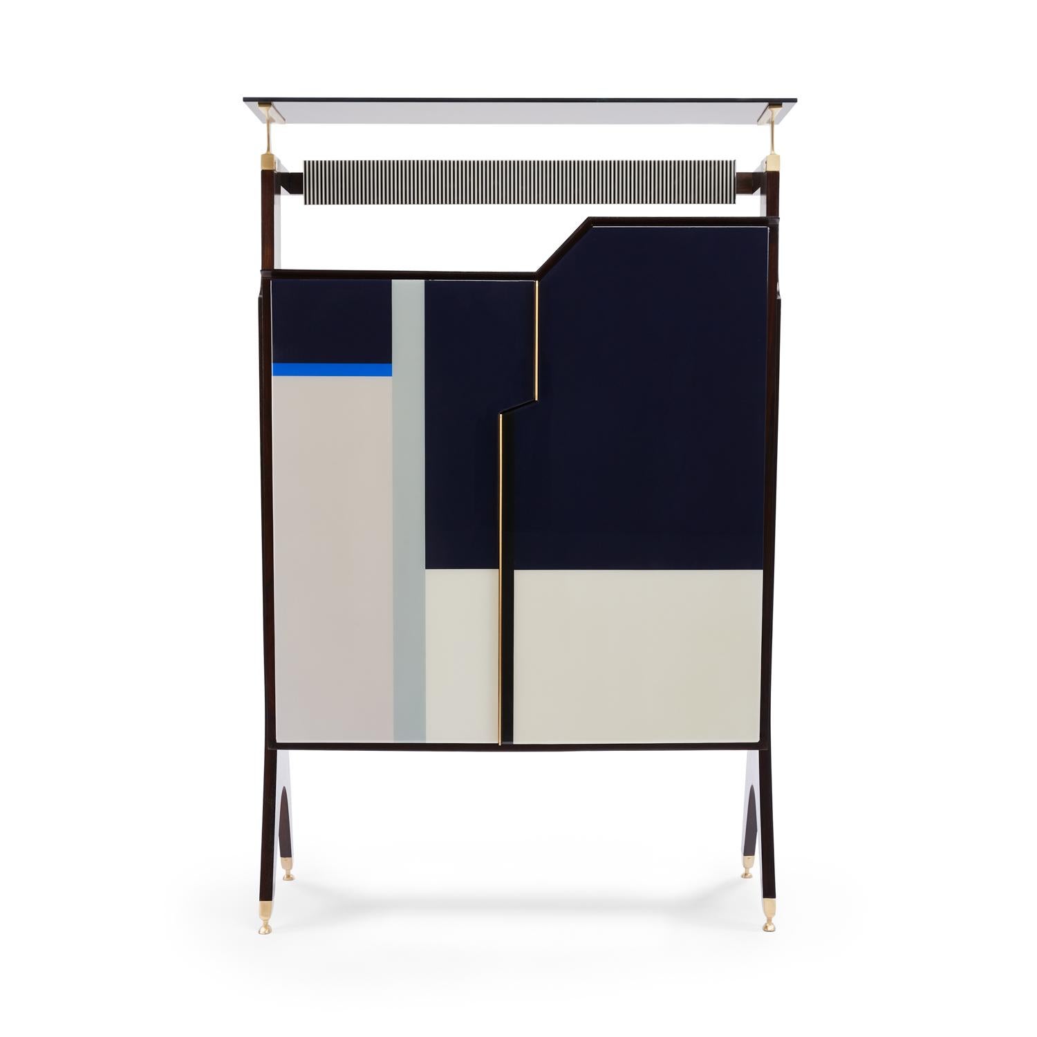 Baxter Jonas cabinet 1950s inspired in dark stained rosewood finish with multi-toned neo-plasticism geometry facade by Draga & Aurel

Designed by Draga & Aurel Salone 2018
Measures: 70 x 43 x 100 H cm 1950s inspired 1950s. Made in Italy.