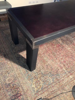 Baxter Morfeo Table Tubular Metal Structure and Brown Leather Top