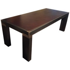 Baxter Morfeo Table Tubular Metal Structure and Brown Leather Top