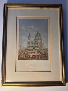 Grabado de Baxter del funeral del duque de Wellington en el exterior de la catedral de San Pauls