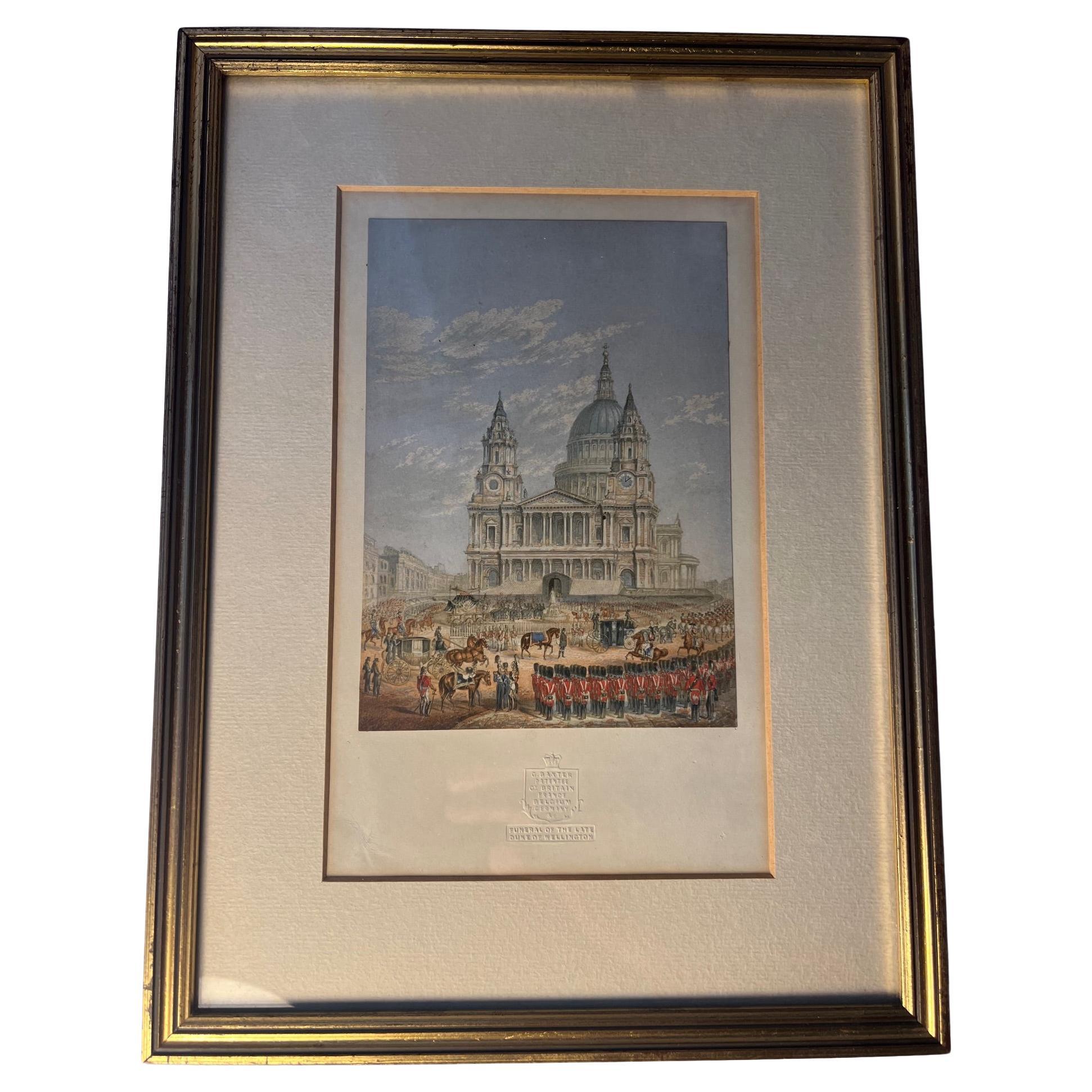 Baxter Print of the Funeral of The Duke of Wellington Outside St Pauls Cathedral For Sale