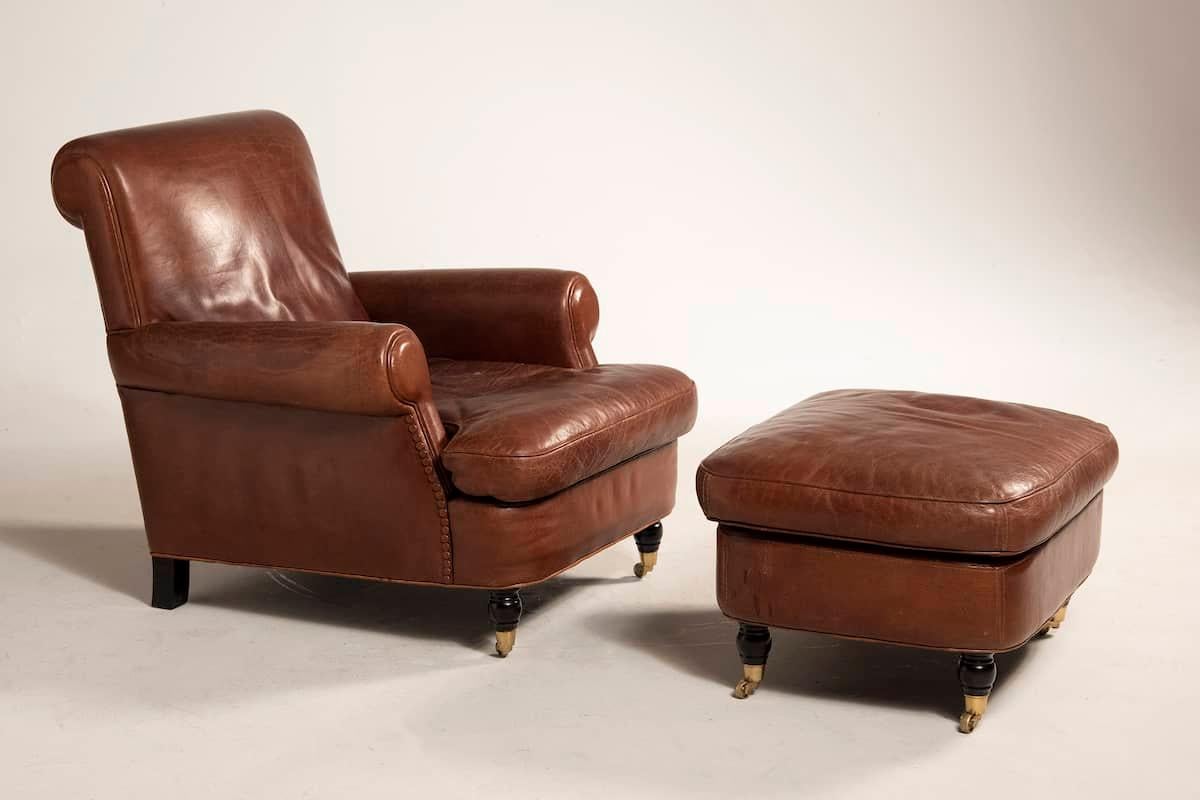 Italian Baxter Set of Armchair and Ottoman For Sale
