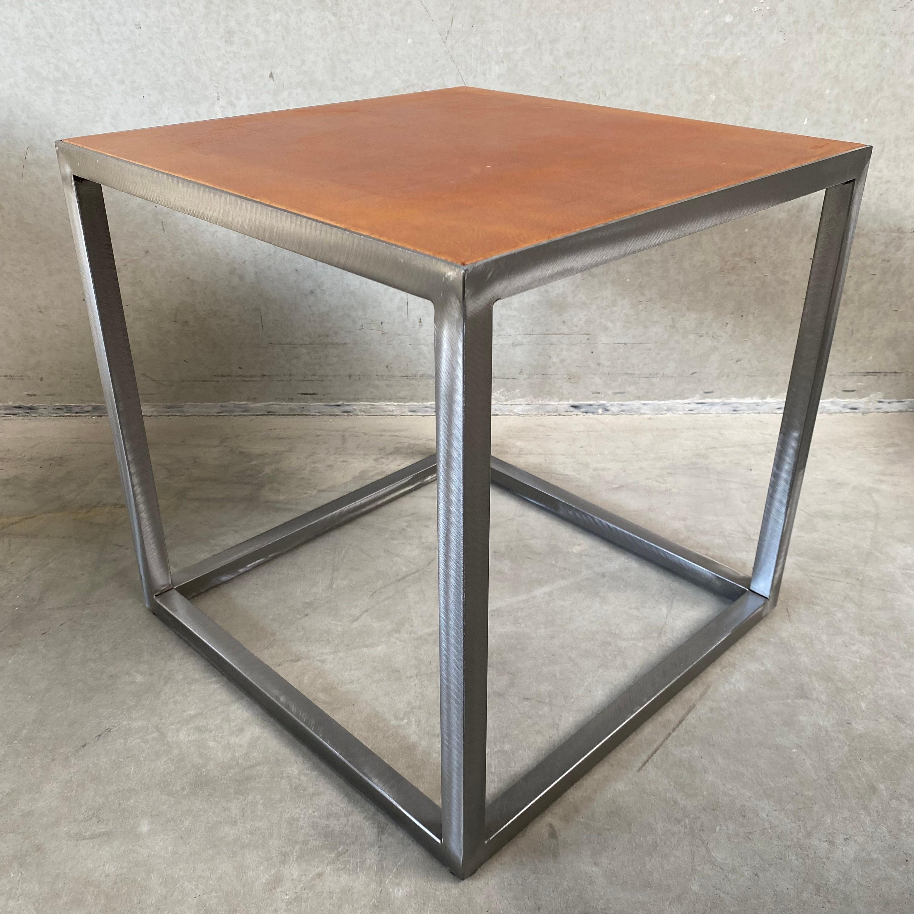 Modern Baxter Square Cognac Brown Leather Coffee Table Side Table 