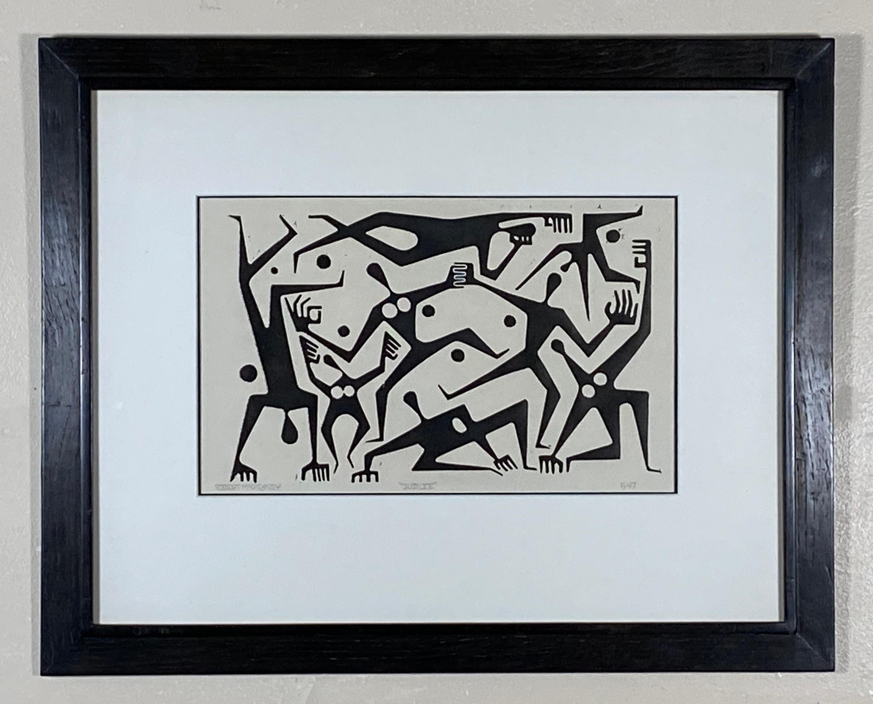Bay Area artist Robert McChenesy figurative abstract linocut titled 