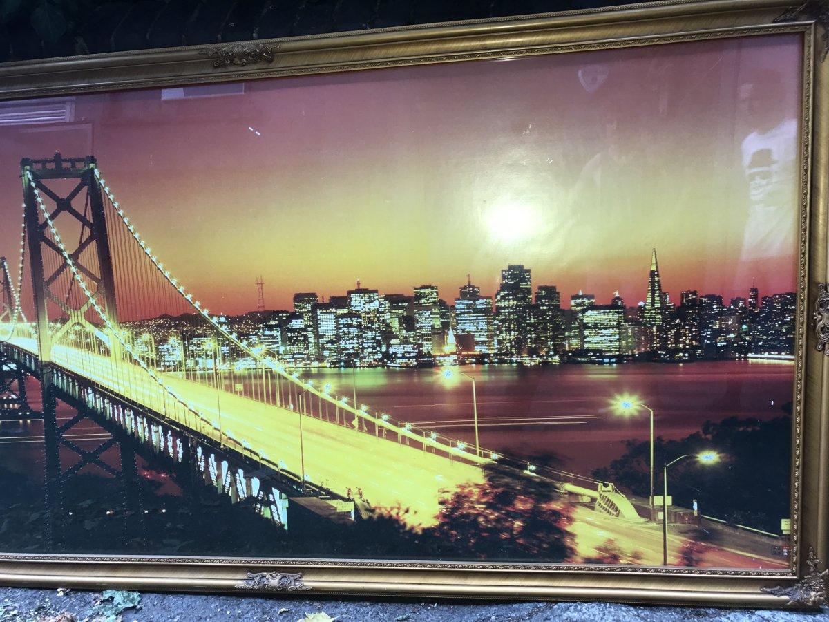 American Bay Bridge, San Francisco a Large Printed Glass Illuminated Back Lit Picture For Sale