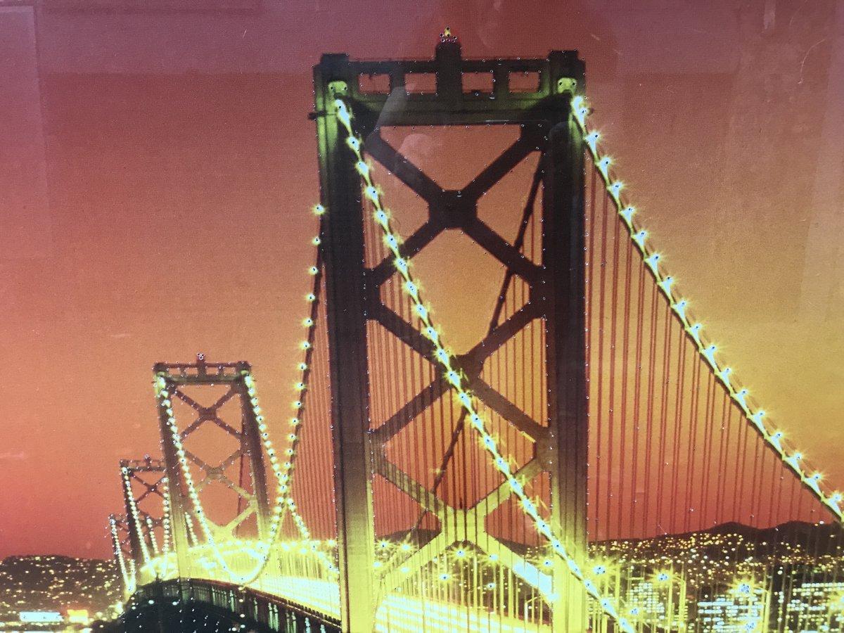 Late 20th Century Bay Bridge, San Francisco a Large Printed Glass Illuminated Back Lit Picture For Sale