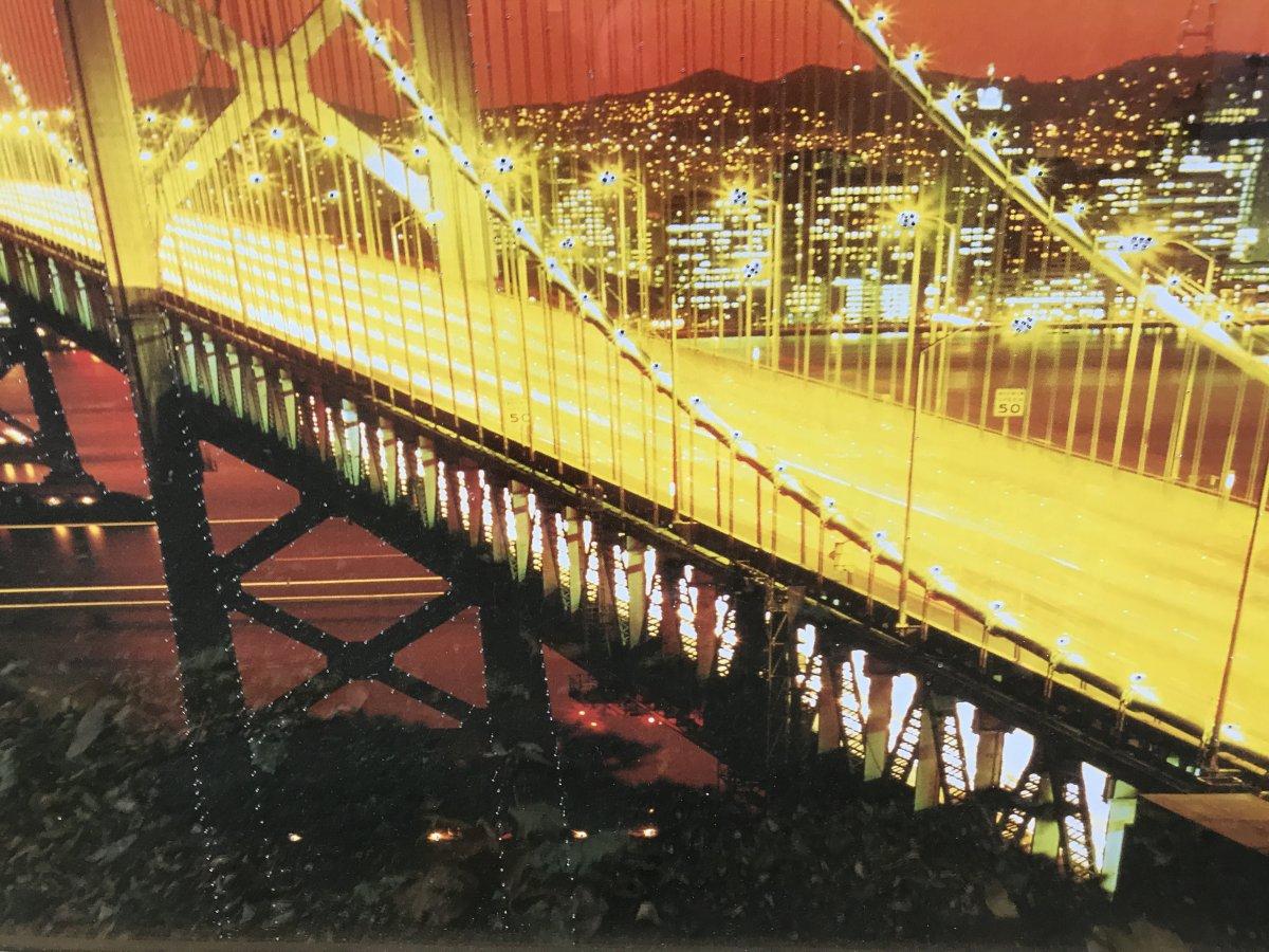 Gesso Bay Bridge, San Francisco a Large Printed Glass Illuminated Back Lit Picture For Sale