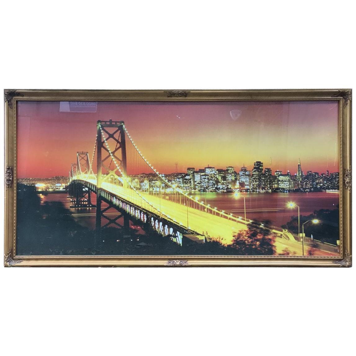 Bay Bridge, San Francisco a Large Printed Glass Illuminated Back Lit Picture For Sale