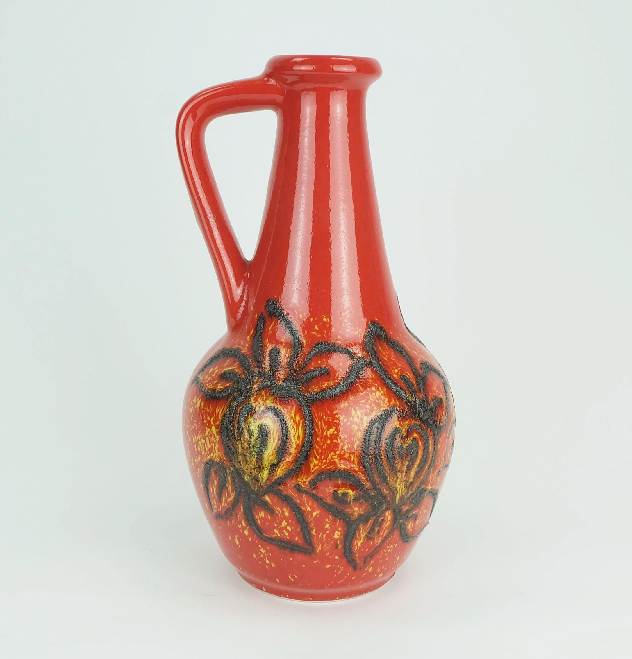 Mid-Century Modern bay keramik 1960's 70's vintage VASE red yellow black lava pattern model 67 30 For Sale