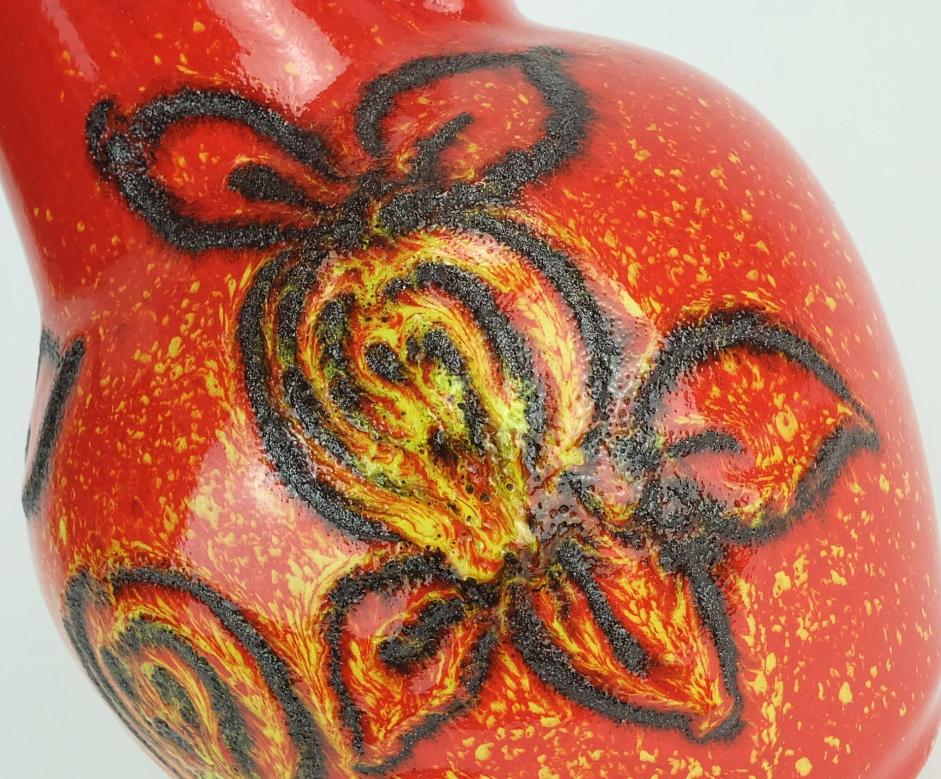Mid-20th Century bay keramik 1960's 70's vintage VASE red yellow black lava pattern model 67 30 For Sale