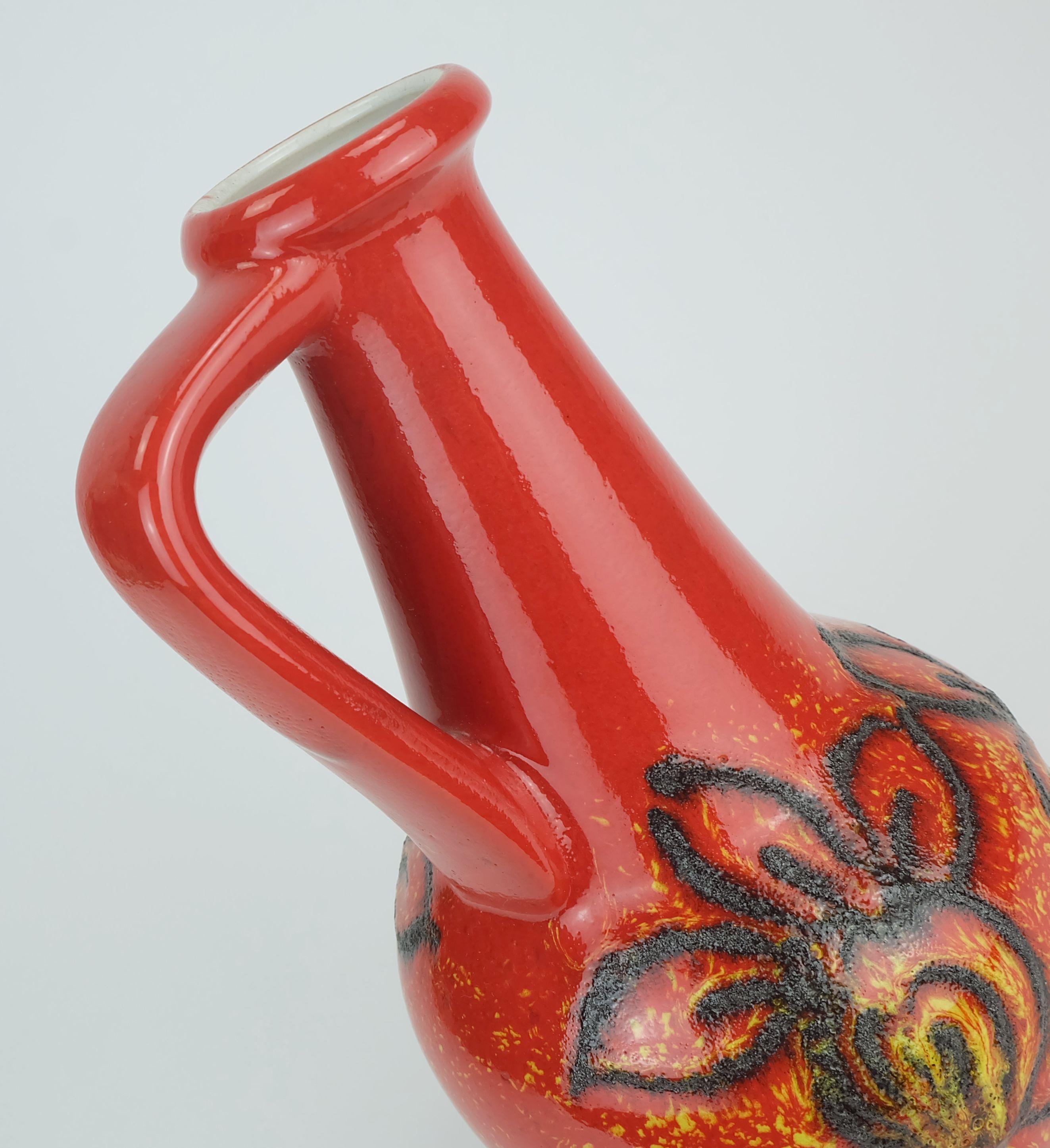 Ceramic bay keramik 1960's 70's vintage VASE red yellow black lava pattern model 67 30 For Sale
