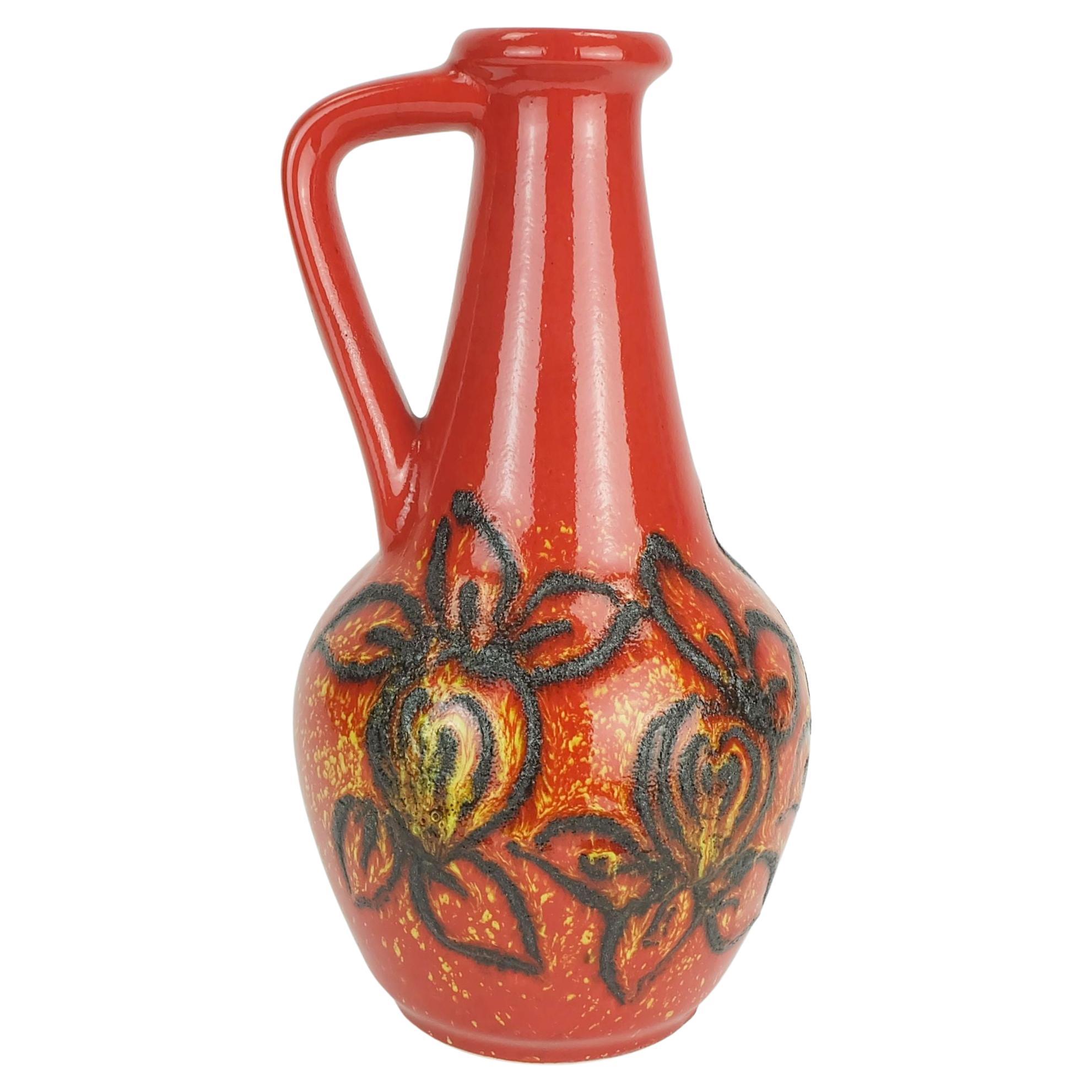 Bay Keramik 1960's 70's VASE vintage rouge jaune noir motif lave modèle 67 30