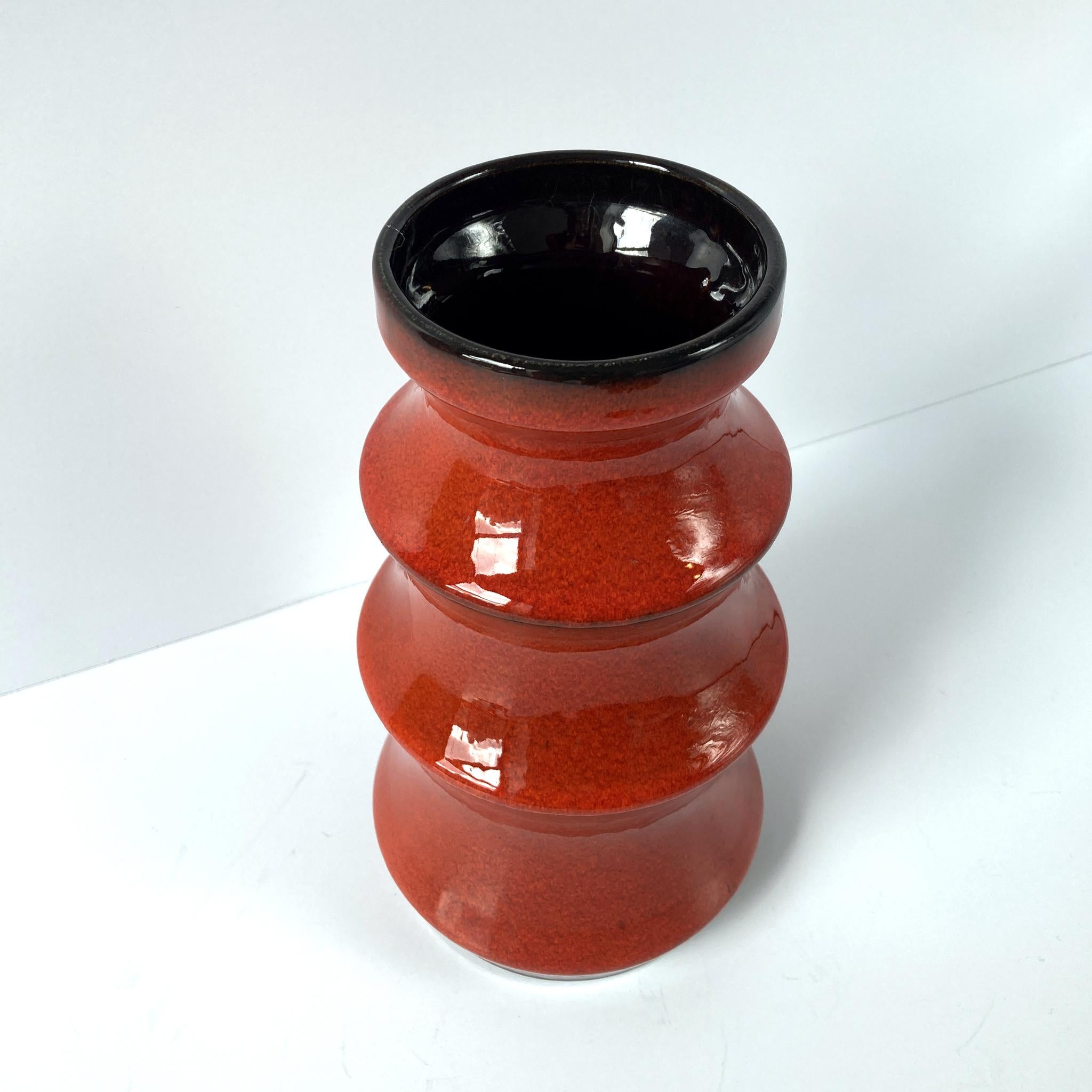 German Bay Keramik Fire Red Tiered Vase, 1960s For Sale