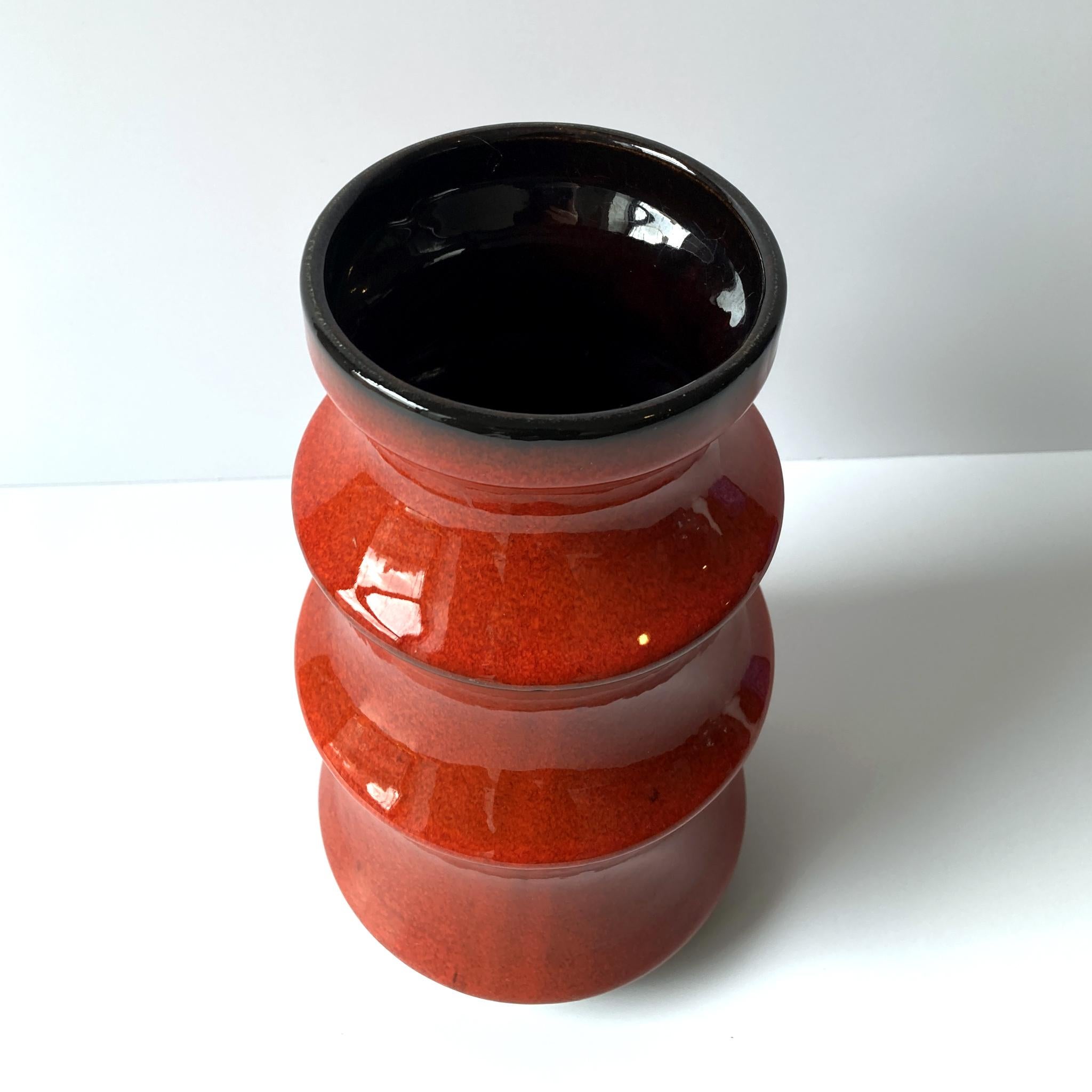Glazed Bay Keramik Fire Red Tiered Vase, 1960s For Sale