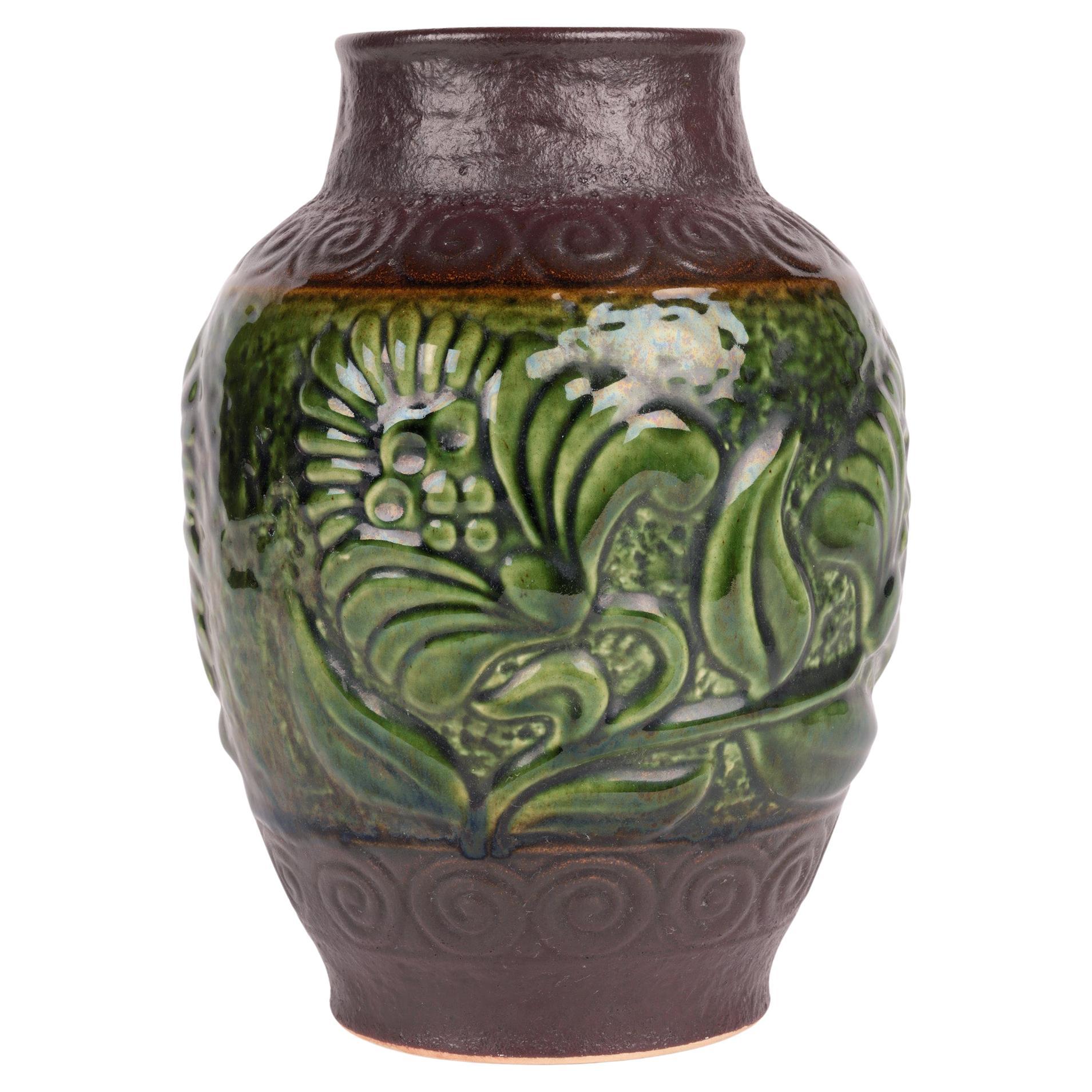 Bay Keramik German Mid-Century Floral Molded Pottery Vase