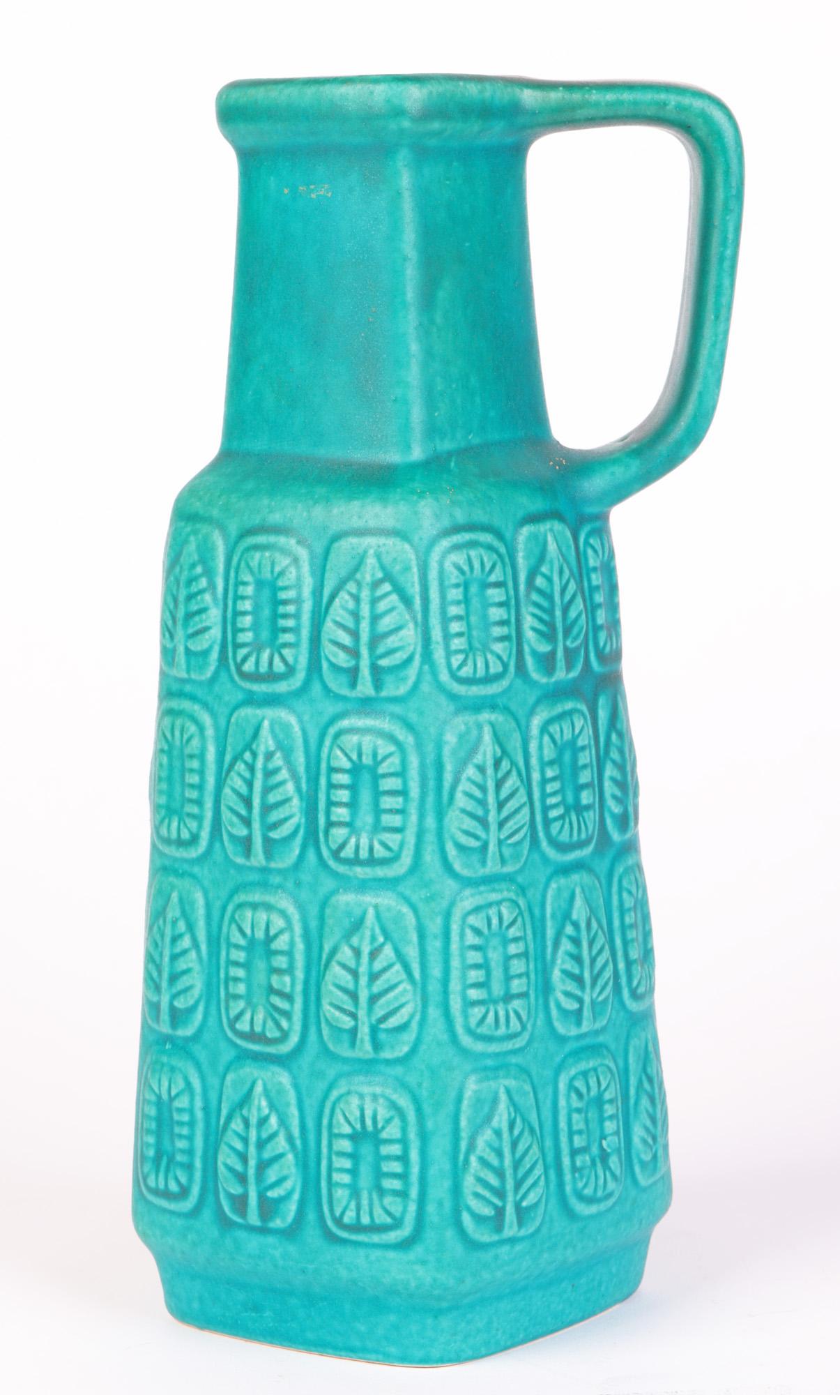 Bay Keramik German Mid-Century Turquoise Glazed Molded Pottery Vase 4