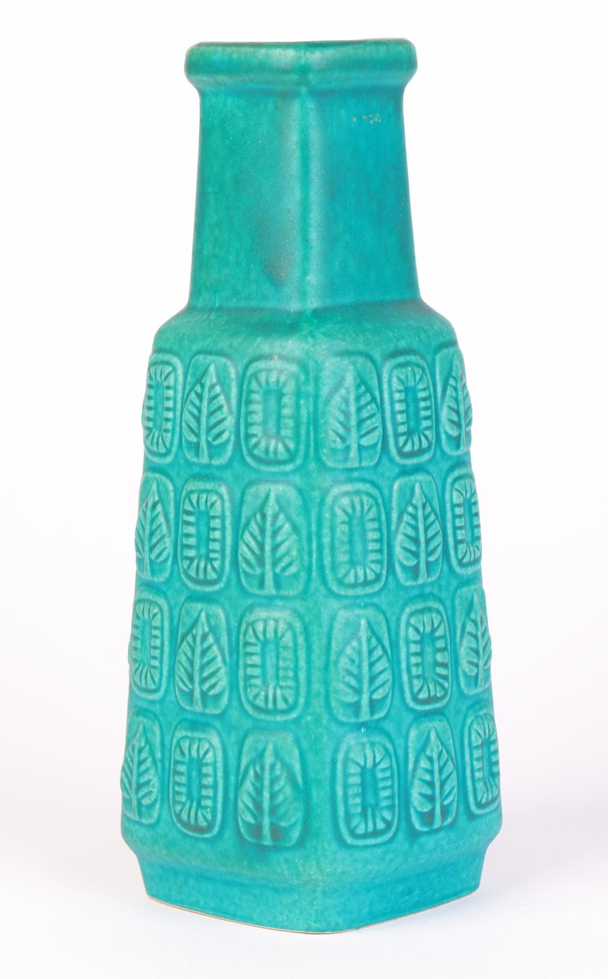 Bay Keramik German Mid-Century Turquoise Glazed Molded Pottery Vase 6
