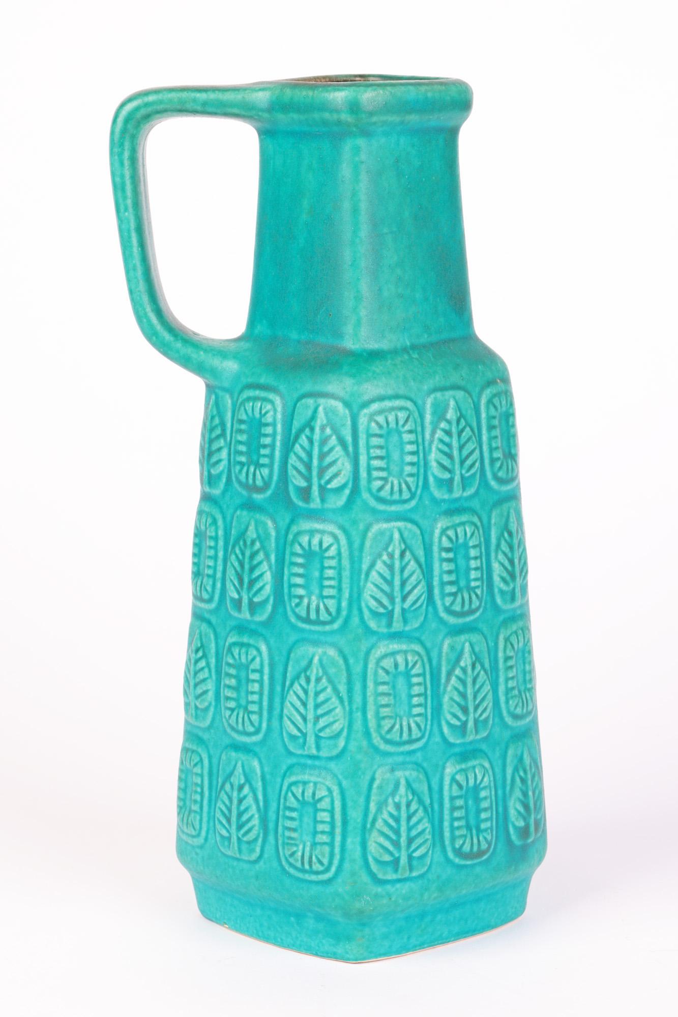 Bay Keramik German Mid-Century Turquoise Glazed Molded Pottery Vase In Good Condition In Bishop's Stortford, Hertfordshire
