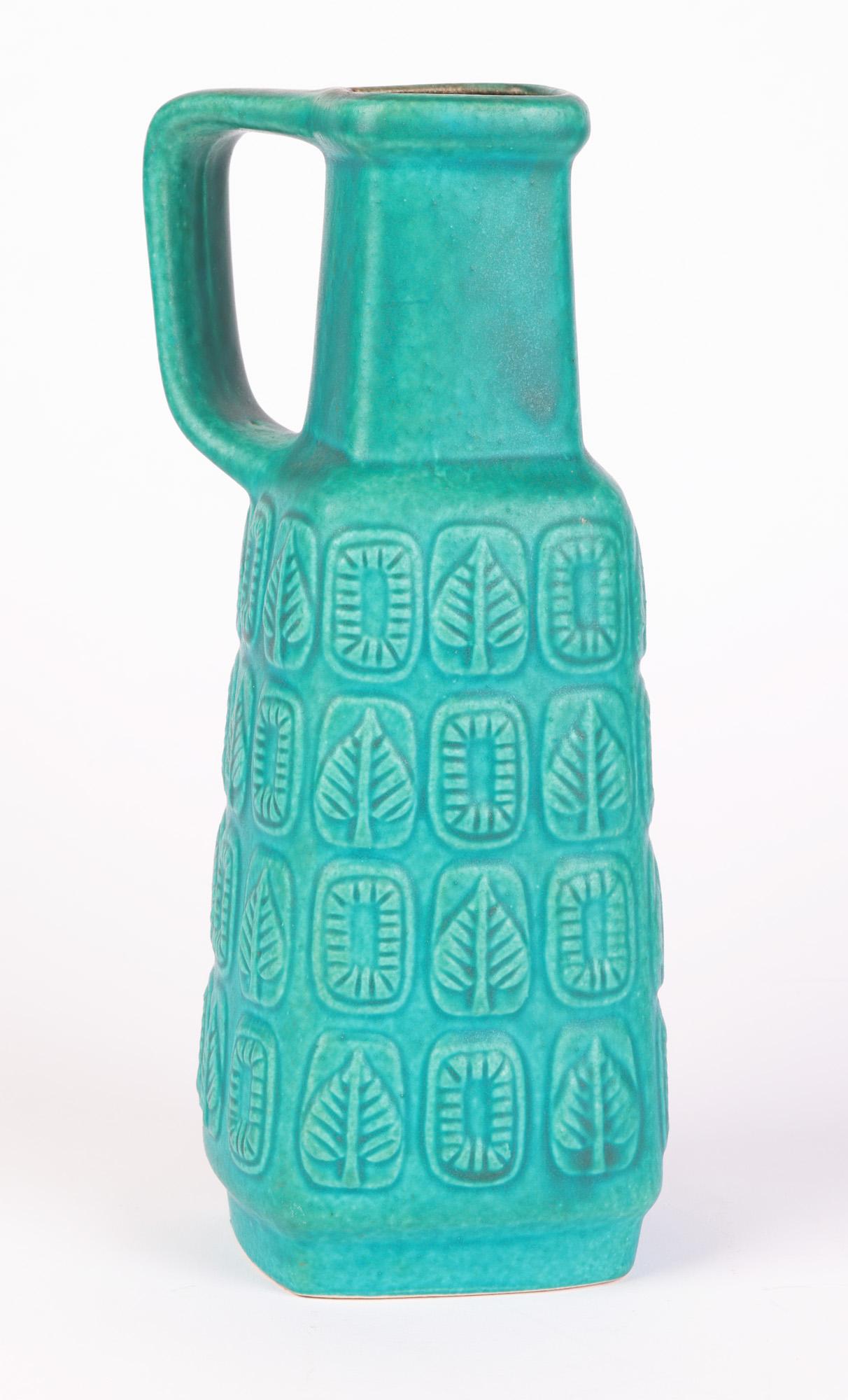 Bay Keramik German Mid-Century Turquoise Glazed Molded Pottery Vase 1