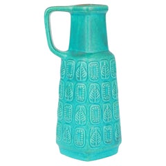 Vintage Bay Keramik German Mid-Century Turquoise Glazed Molded Pottery Vase