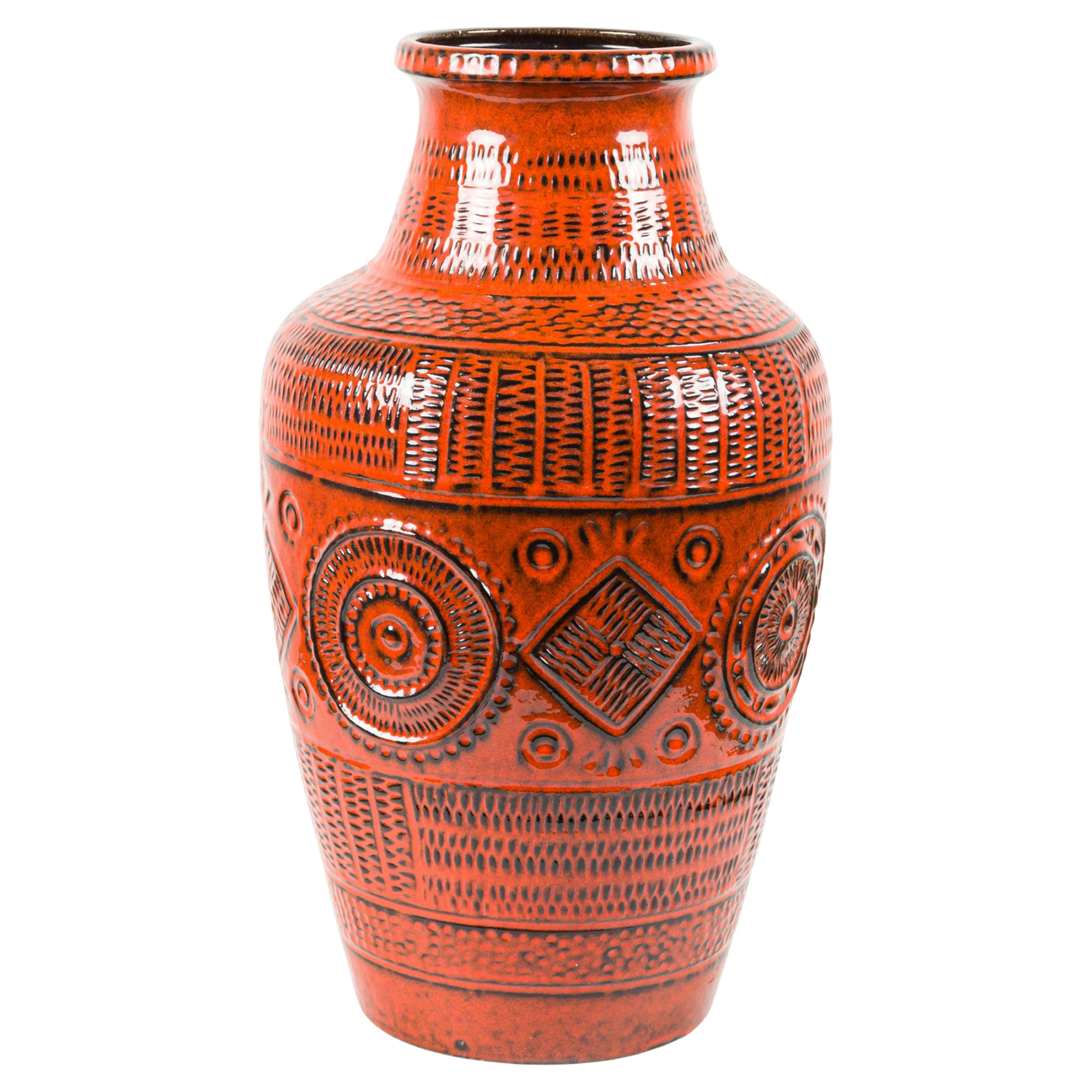 Vase en céramique noire et orange de la région de la baie de Keramik, Allemagne de l'Ouest, milieu du siècle dernier