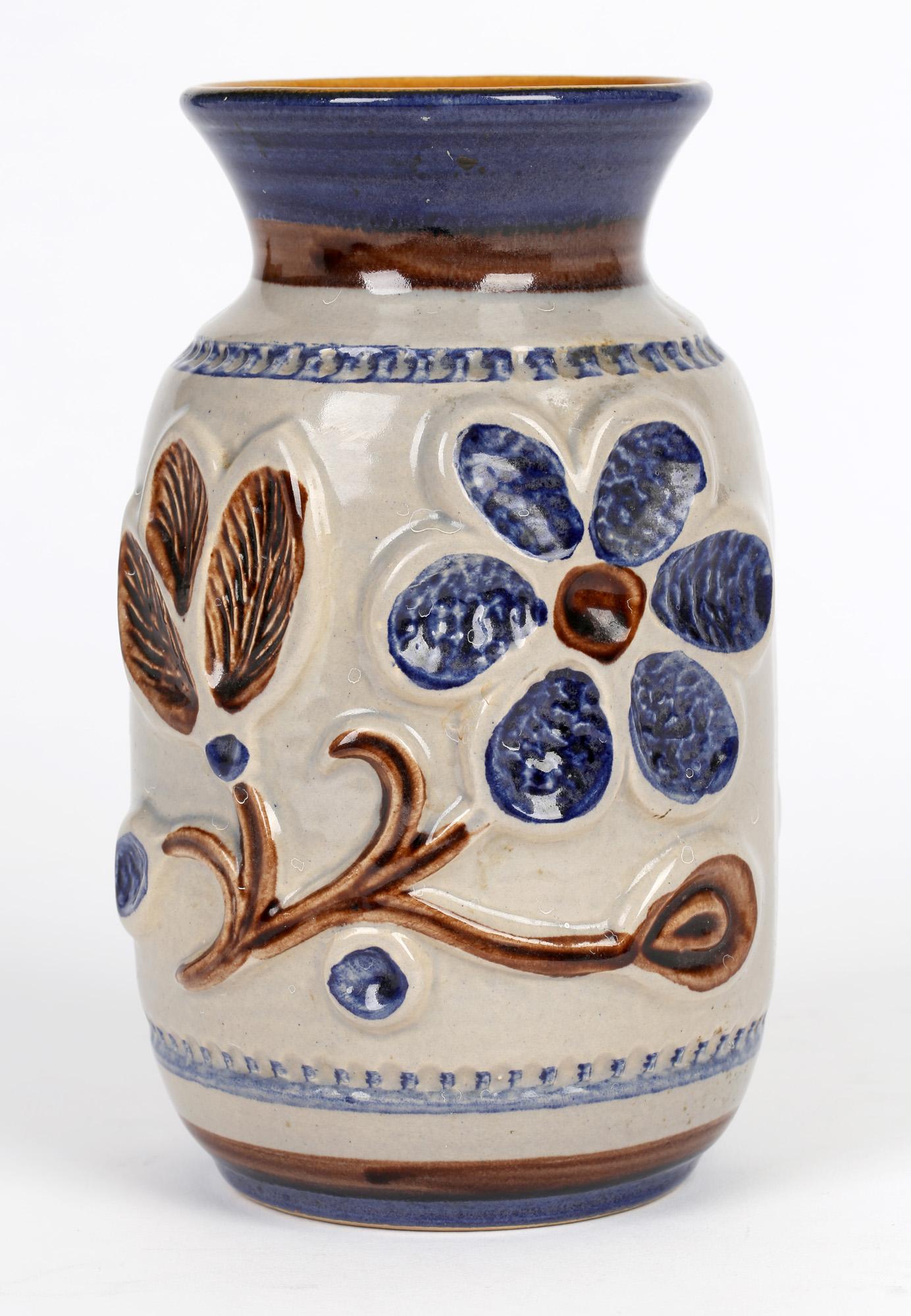Bay Keramik Mid-Century West German Floral Design Art Pottery Vase For Sale 4